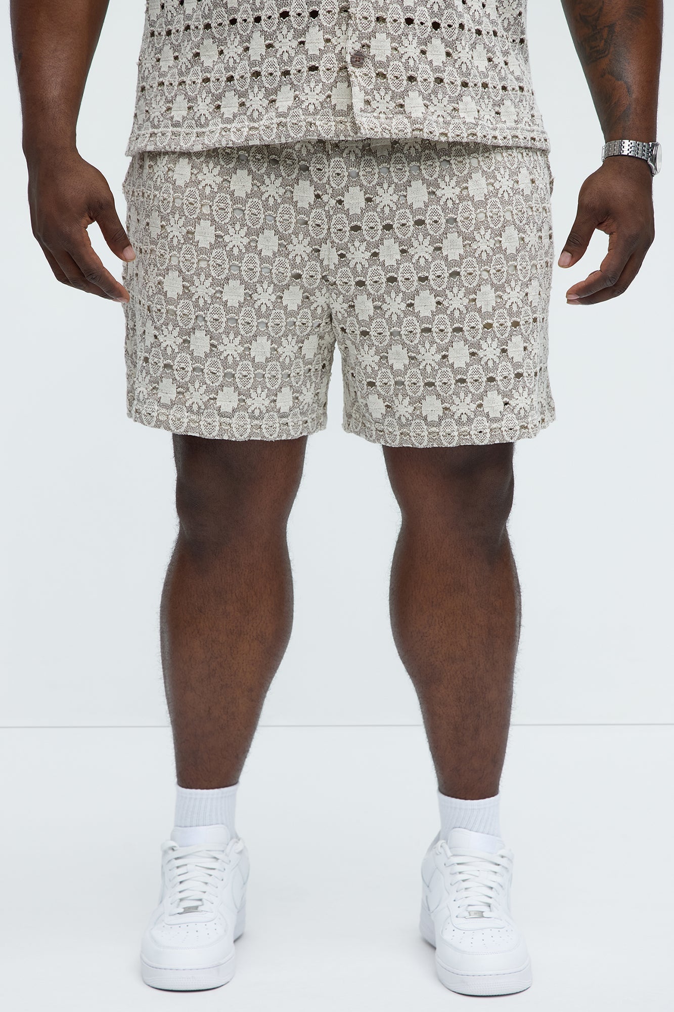 Patterned Open Knit Shorts - Cream/combo Fashion Nova
