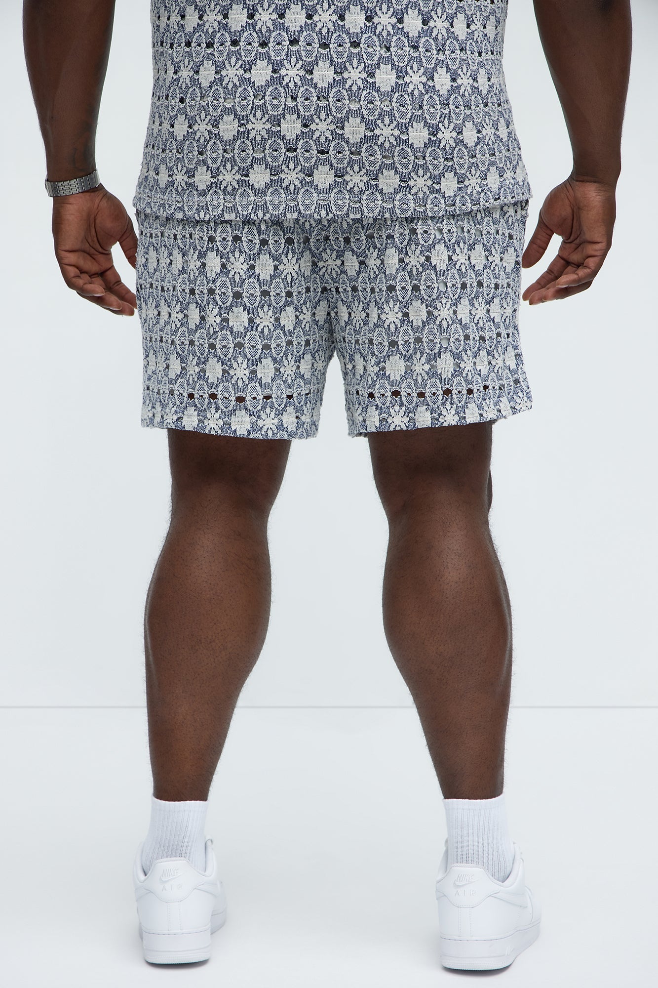 Patterned Open Knit Shorts - Blue/combo Fashion Nova