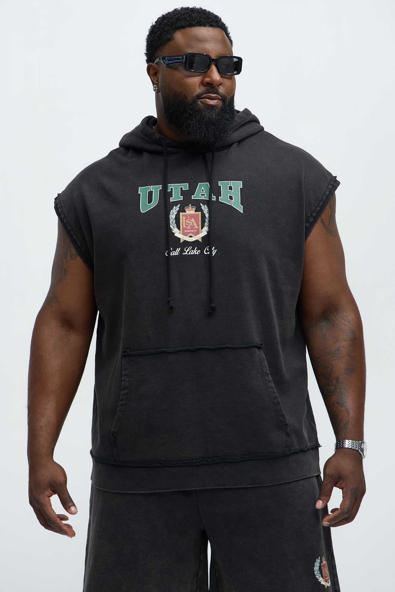Utah Sleeveless Hoodie - Black Fashion Nova