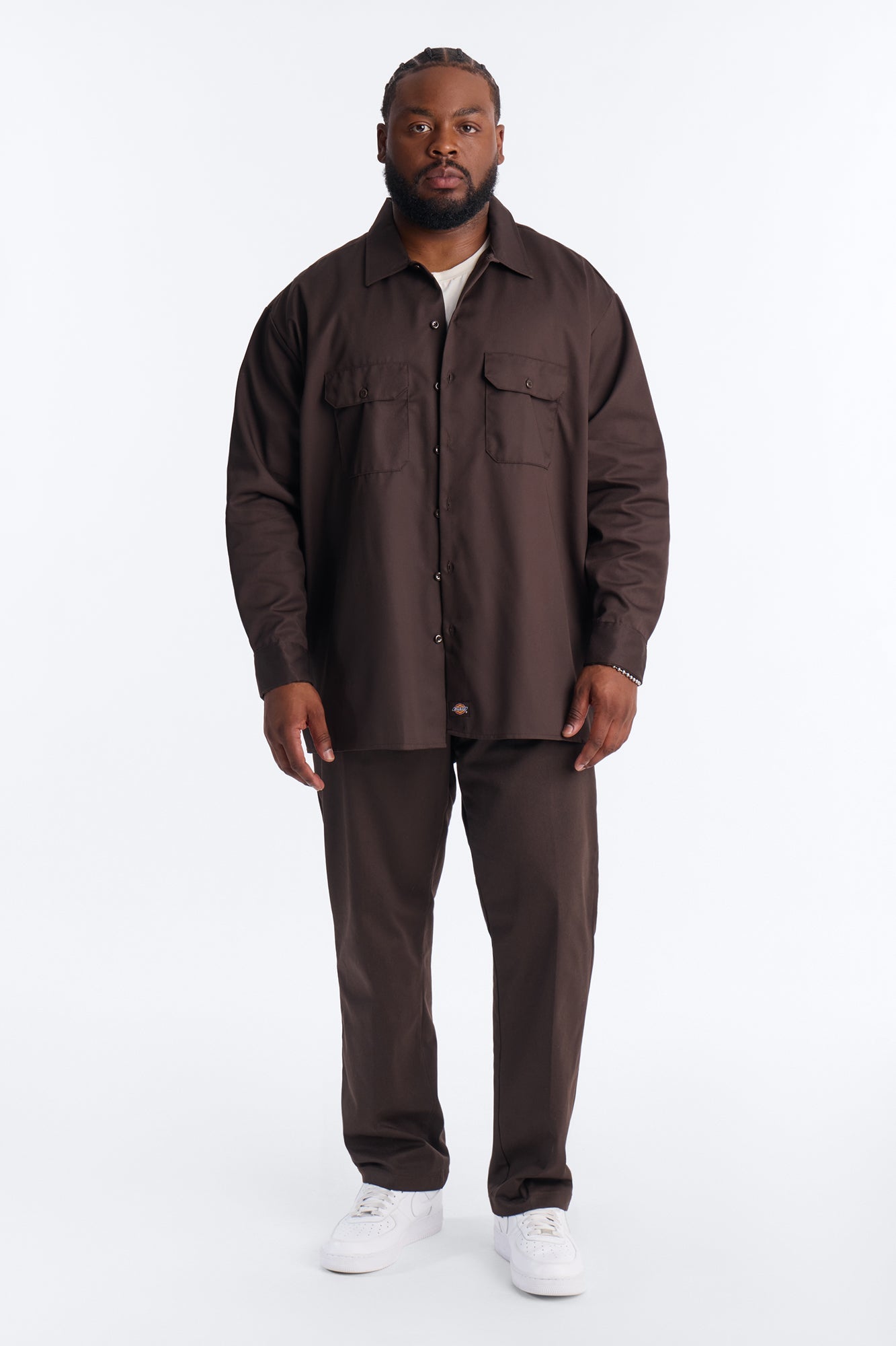 Dickies Twill Long Sleeve Work Shirt - Dark Brown Fashion Nova