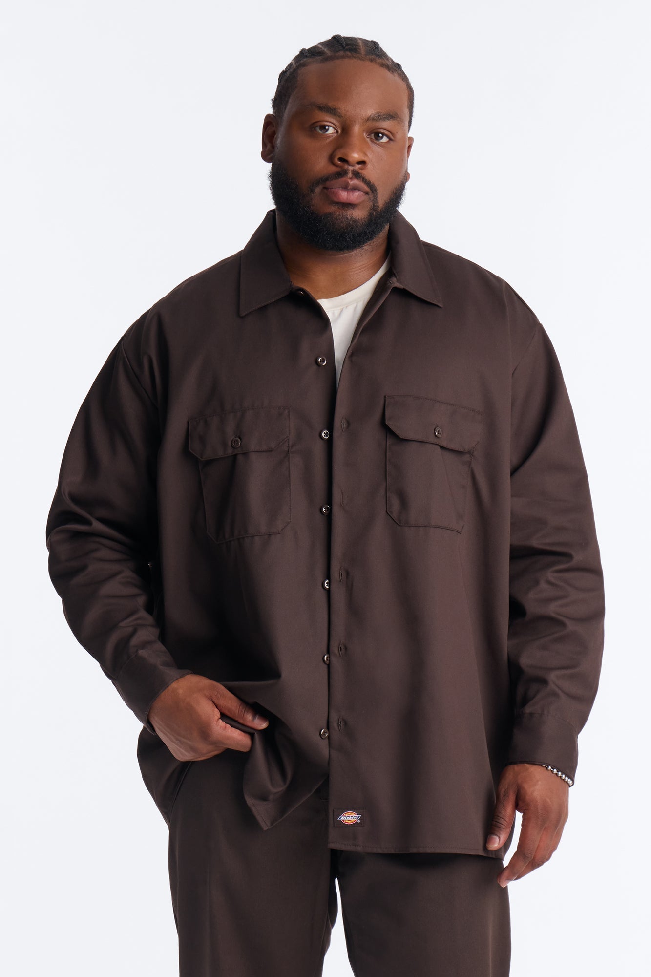 Dickies Twill Long Sleeve Work Shirt - Dark Brown Fashion Nova