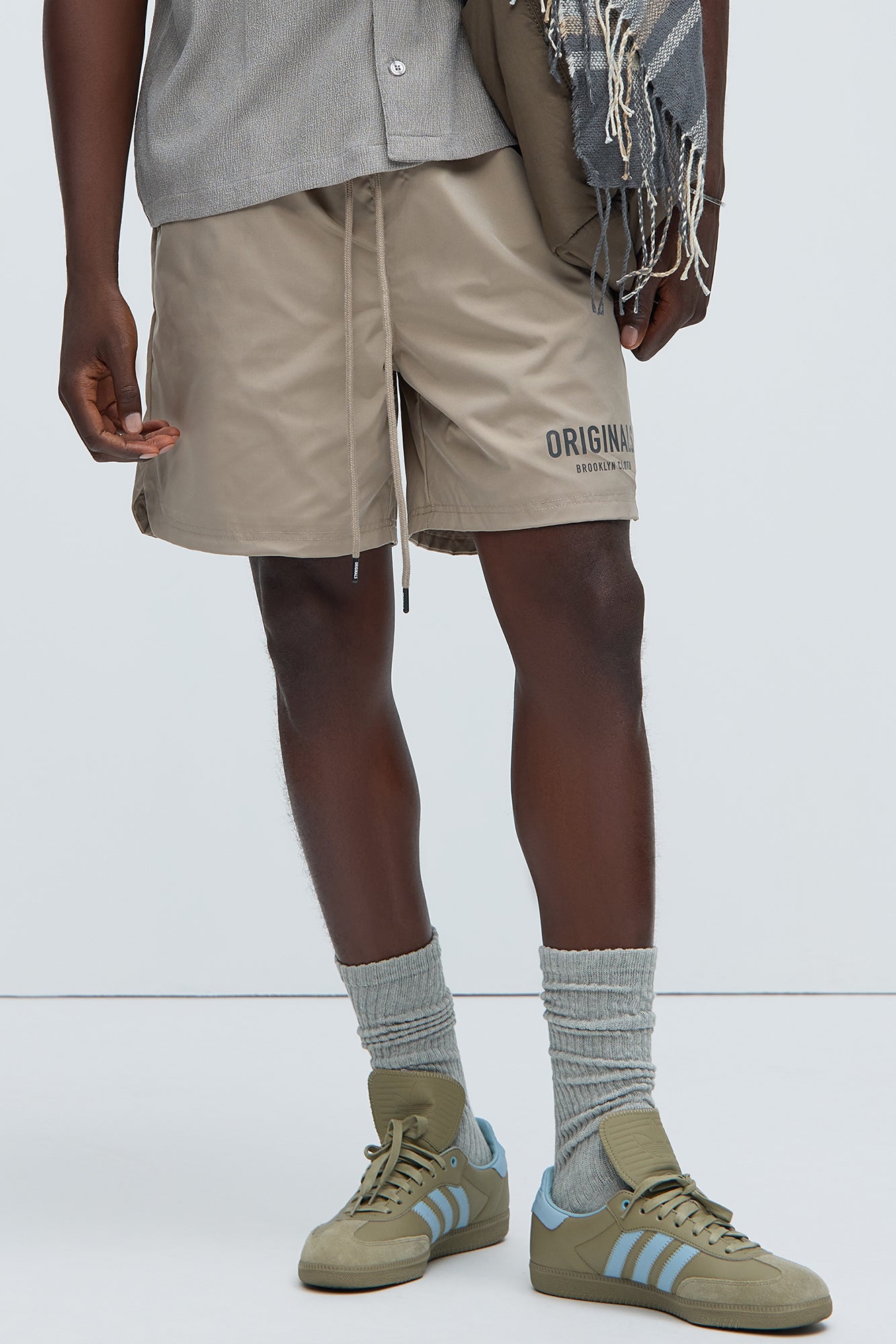 Originals Nylon Warm Up Shorts - Stone Fashion Nova