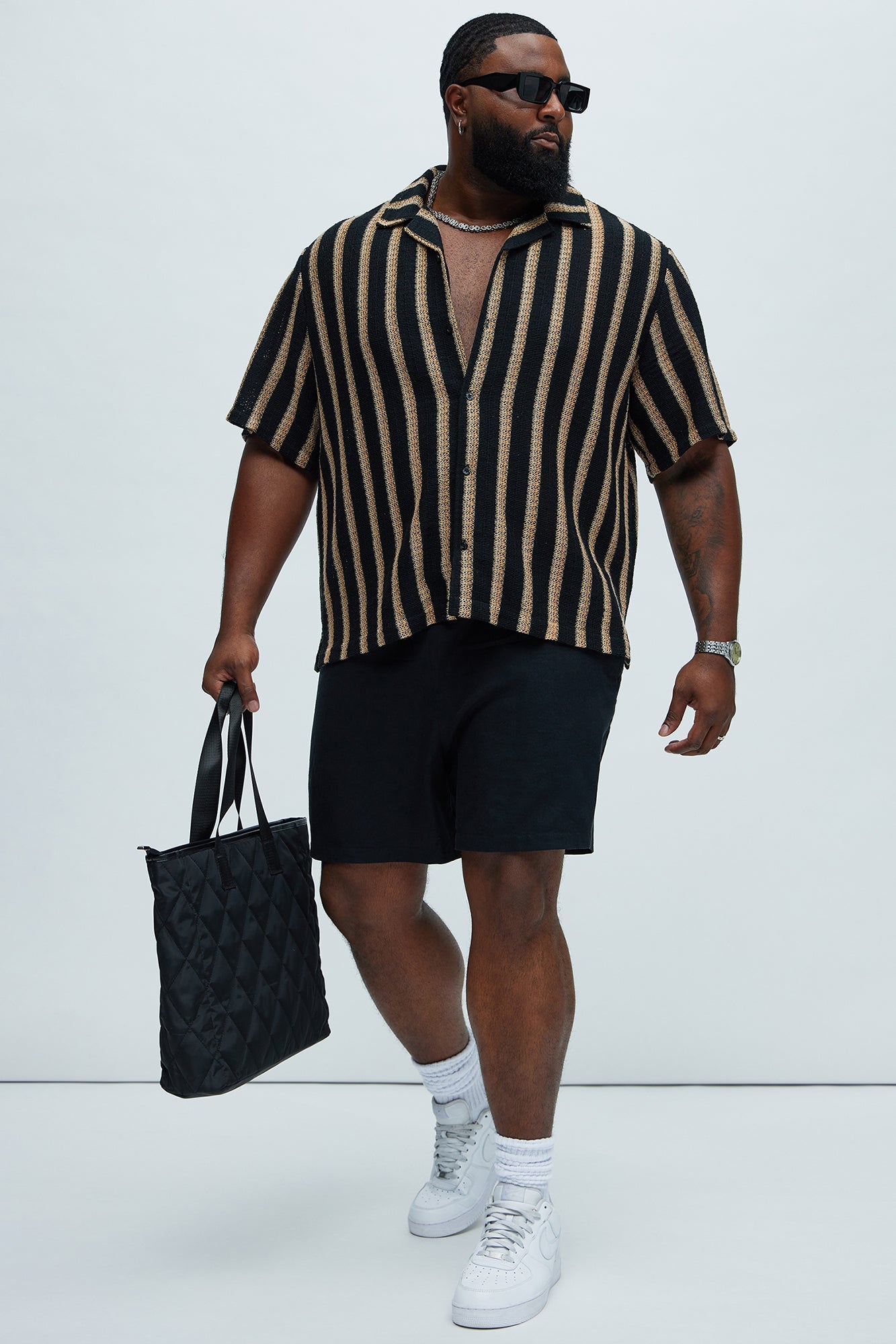 Peyton Textured Shirt - Black/combo Fashion Nova