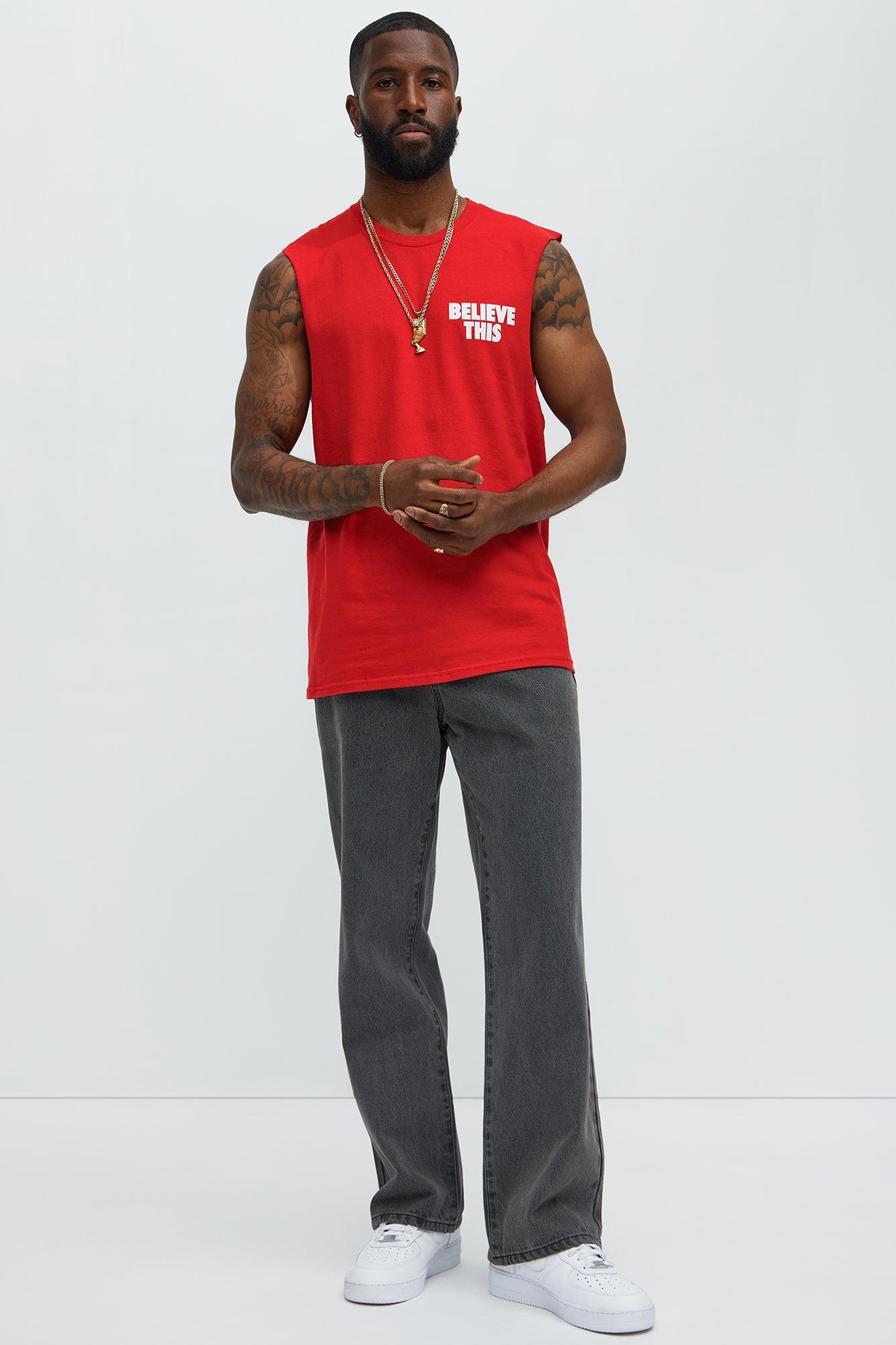 Believe This Muscle Tee - Red Fashion Nova