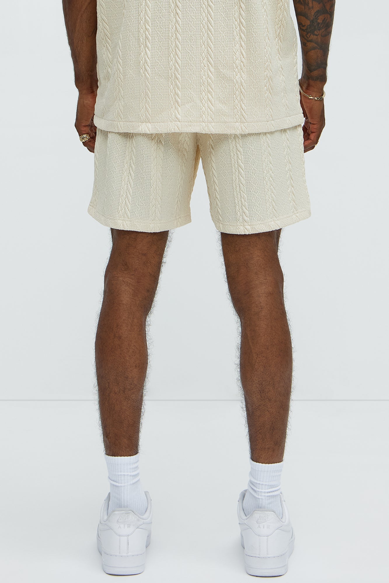Textured Stripes Relaxed Drawstring Shorts - Cream Fashion Nova