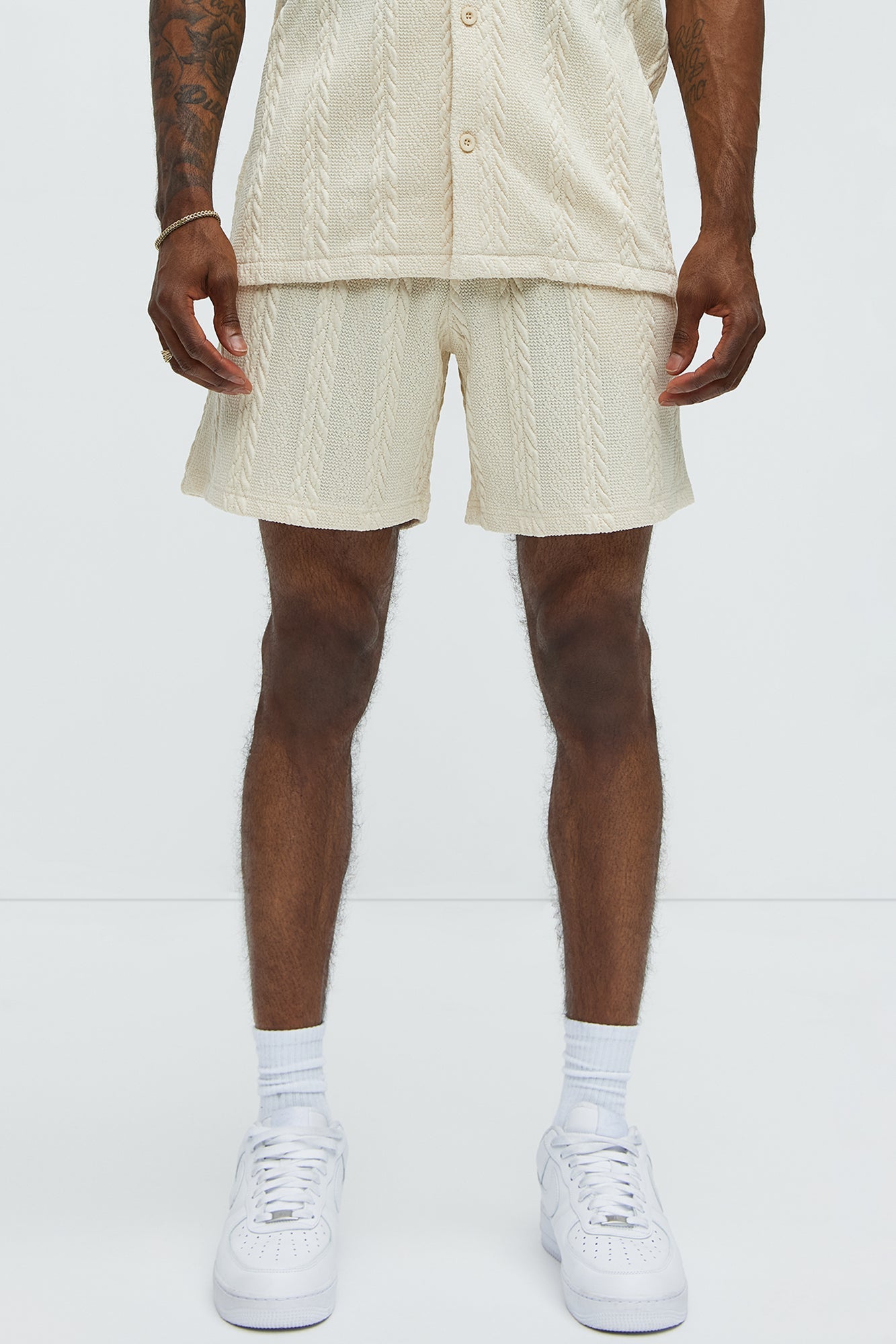 Textured Stripes Relaxed Drawstring Shorts - Cream Fashion Nova