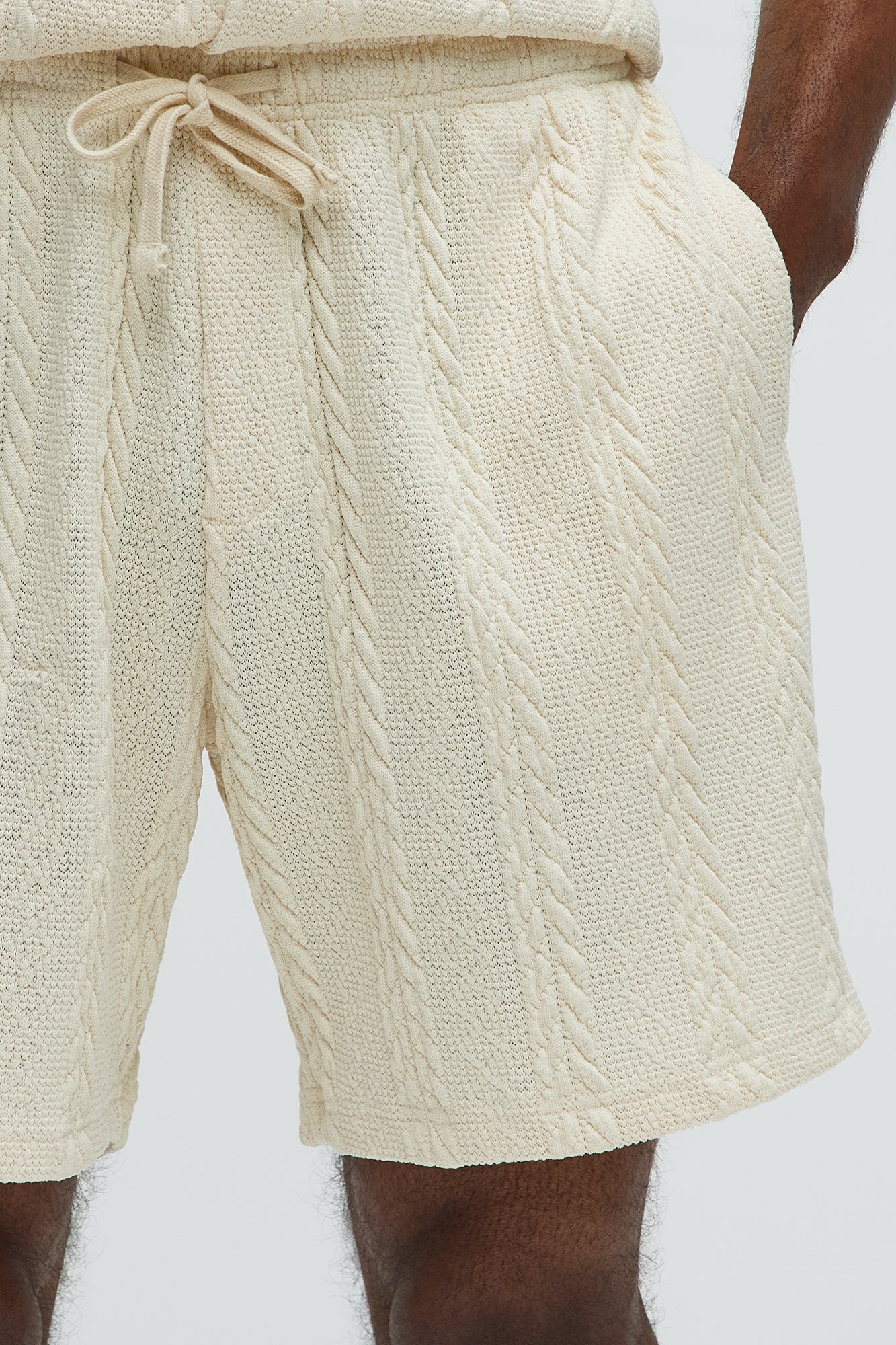 Textured Stripes Relaxed Drawstring Shorts - Cream Fashion Nova