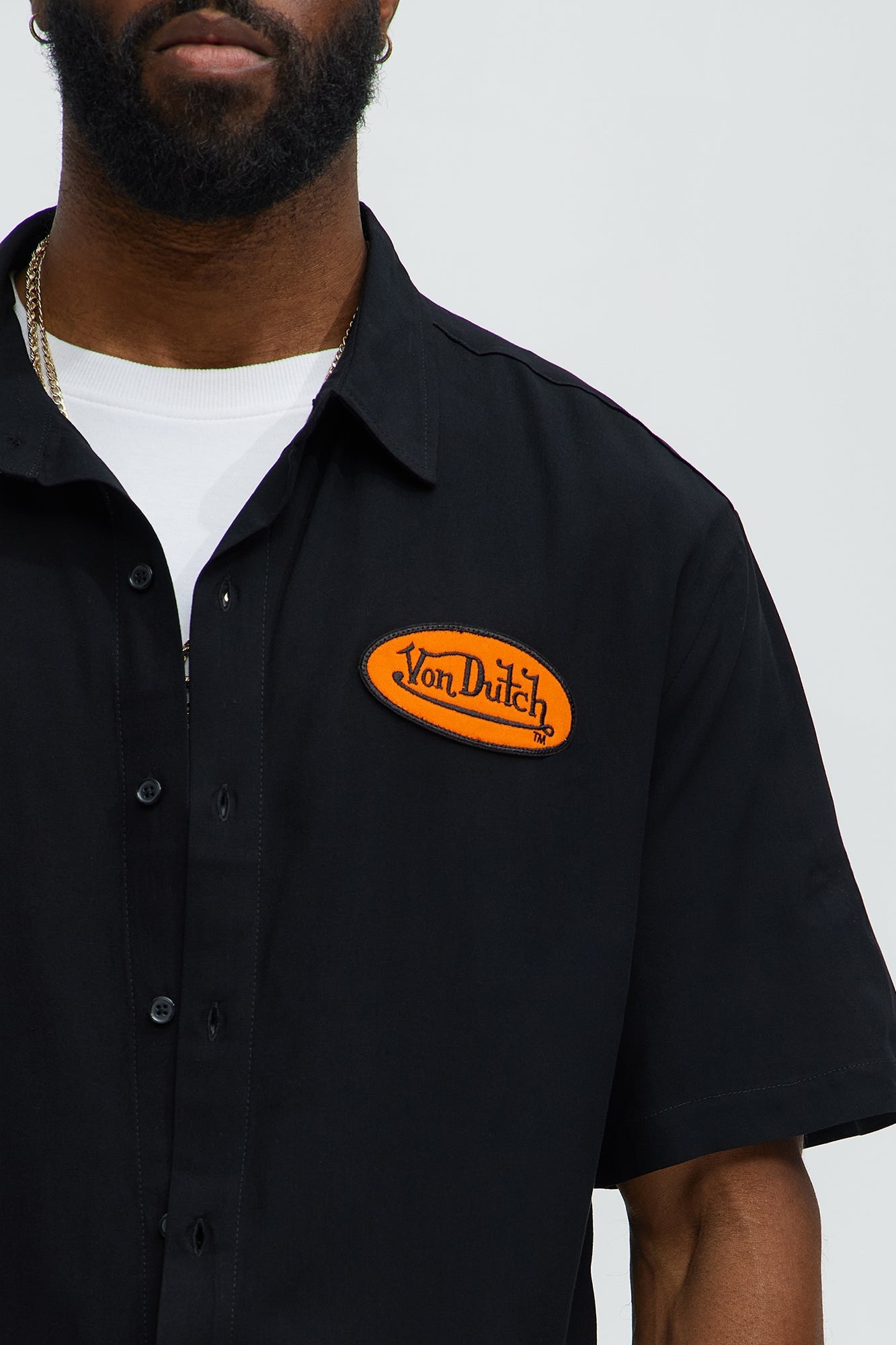 Von Dutch Front And Back Graphic Short Sleeve Button Up Shirt - Black Fashion Nova