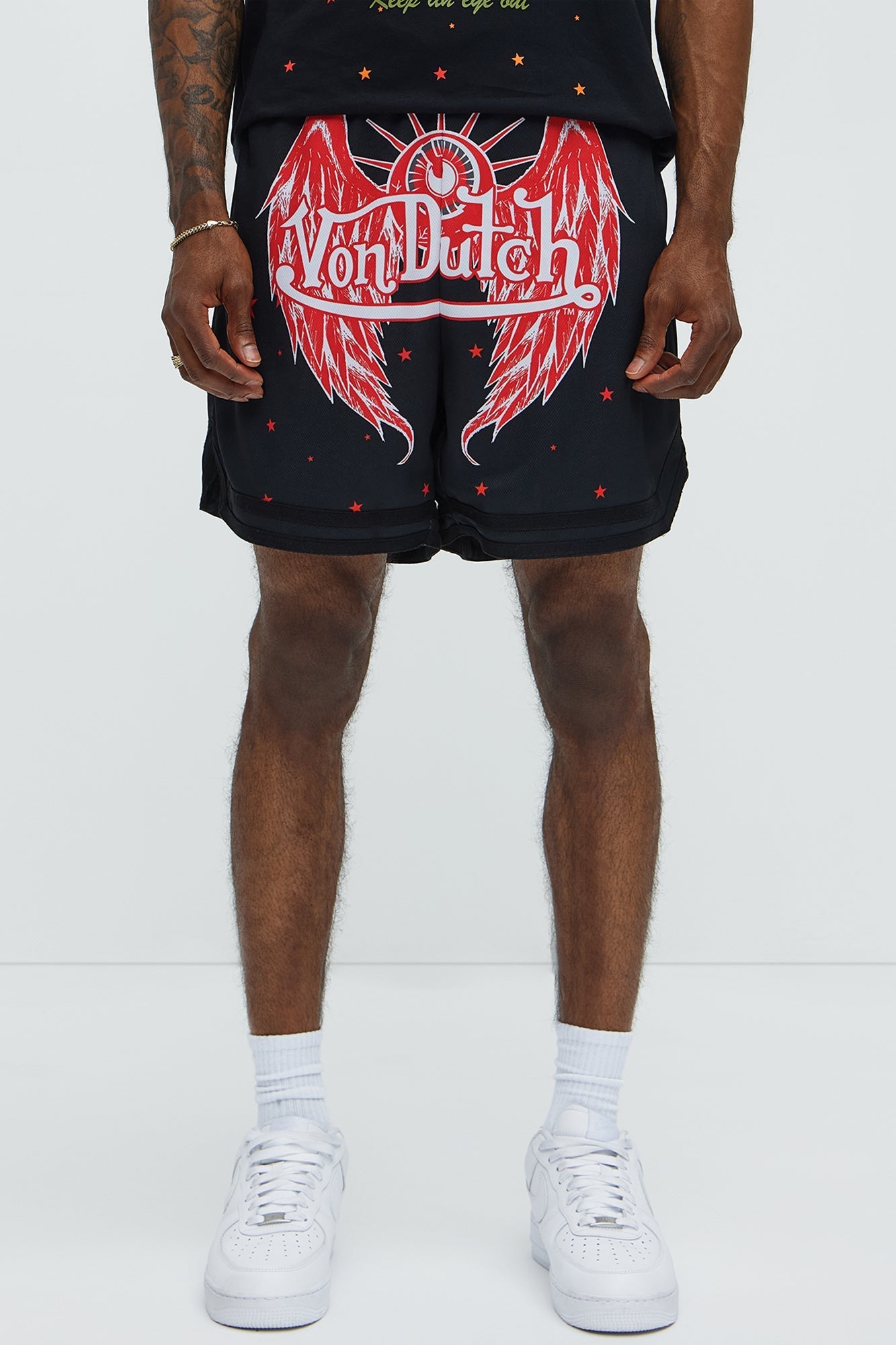Von Dutch Eyeball Relaxed Drawstring Shorts - Black Fashion Nova