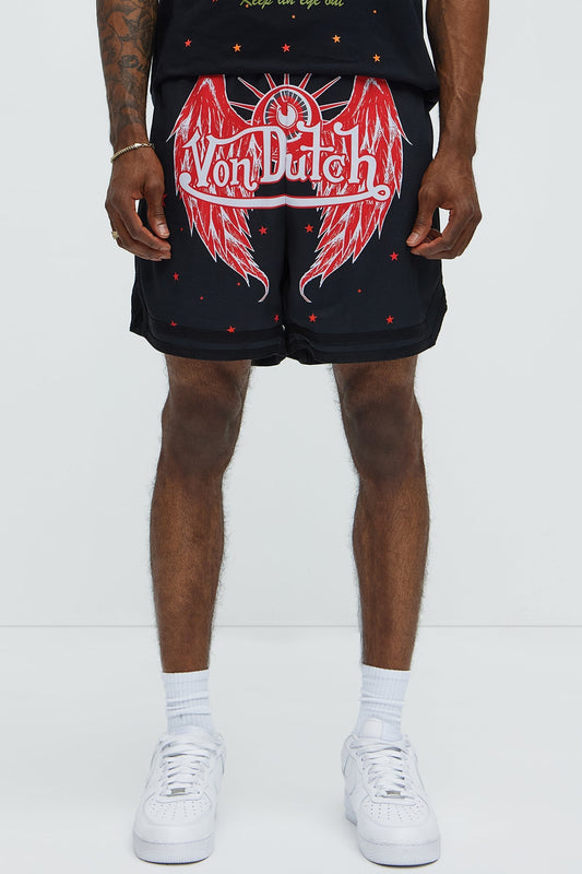Von Dutch Eyeball Relaxed Drawstring Shorts - Black Fashion Nova