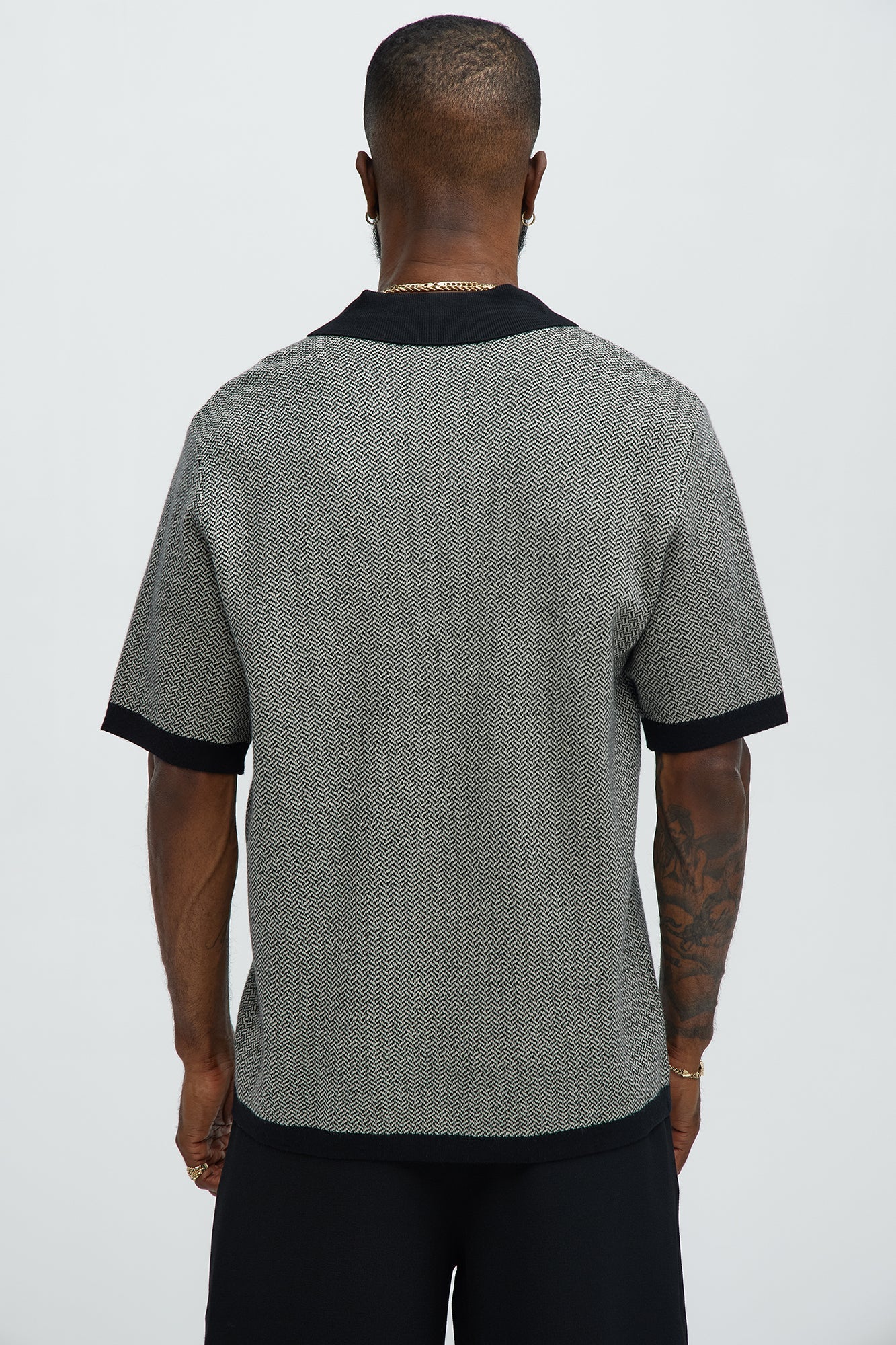 Harry Herringbone Button Down Sweater Polo - Black/combo Fashion Nova