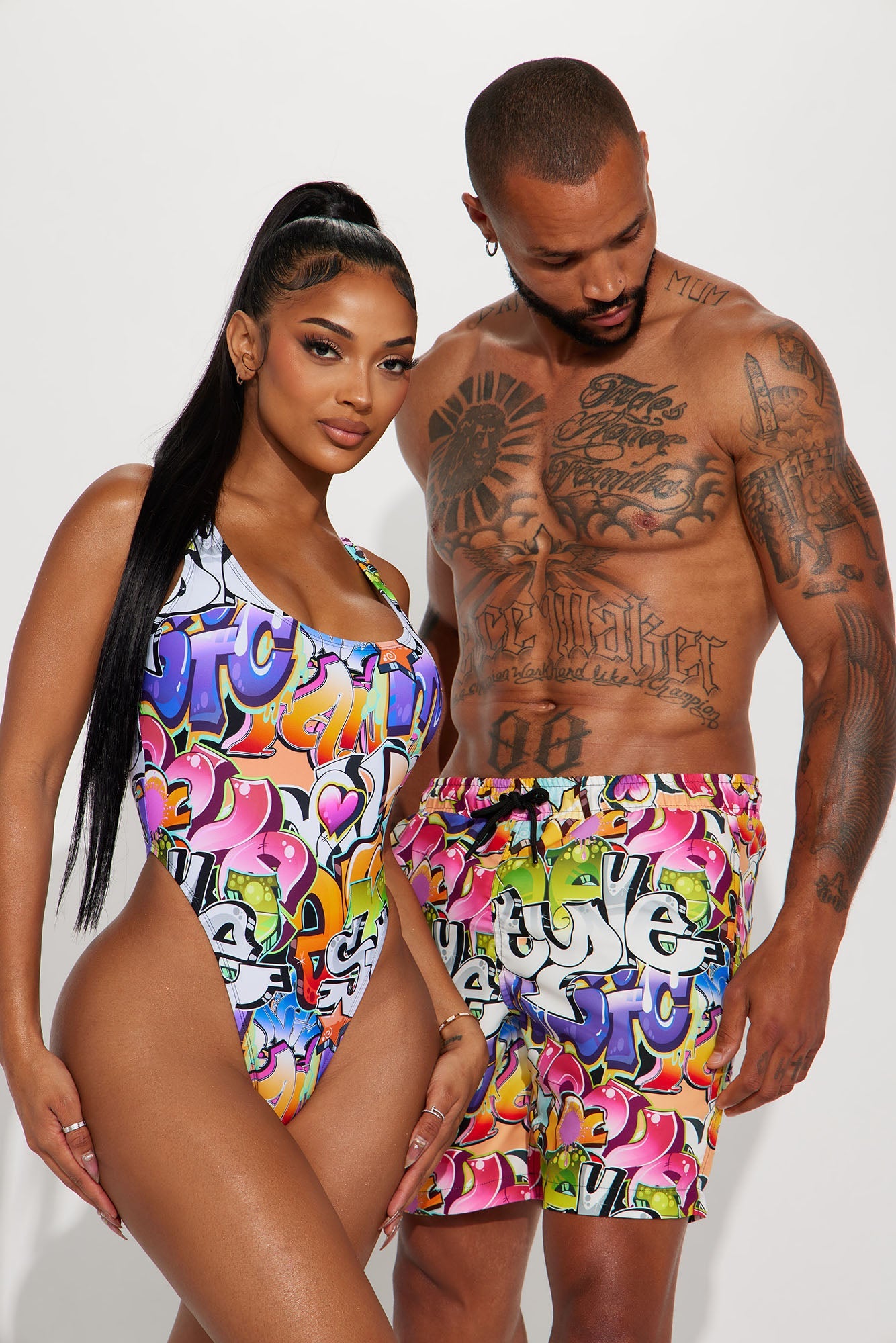 All That Graffiti Swim Trunk 7″ - Multi Color Fashion Nova
