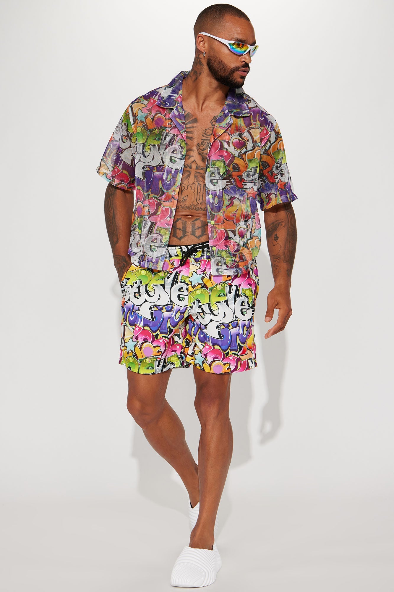 All That Graffiti Swim Trunk 7″ - Multi Color Fashion Nova