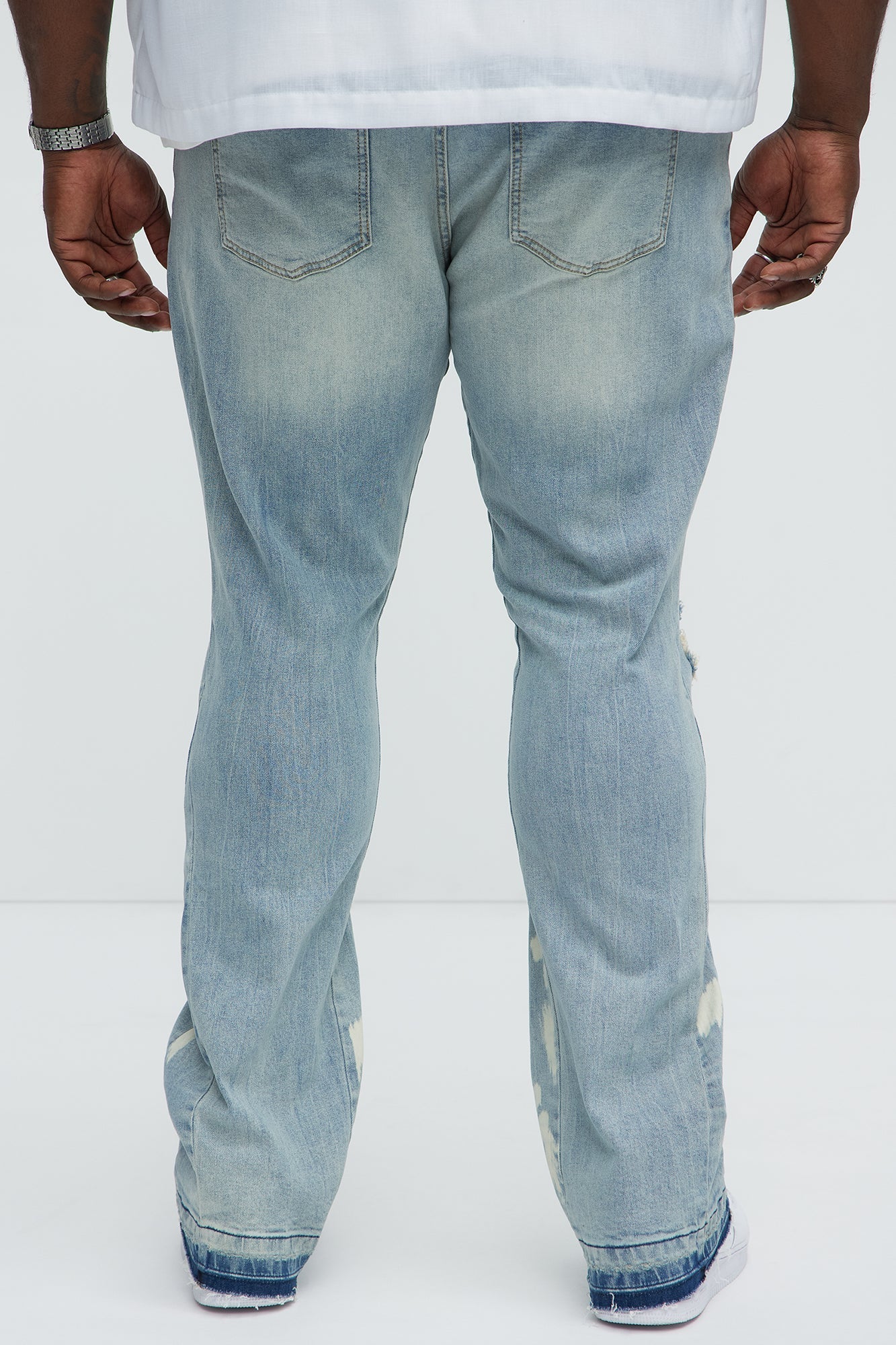 Apex Splotter Ripped Stacked Skinny Flare Jeans - Light Blue Wash Fashion Nova