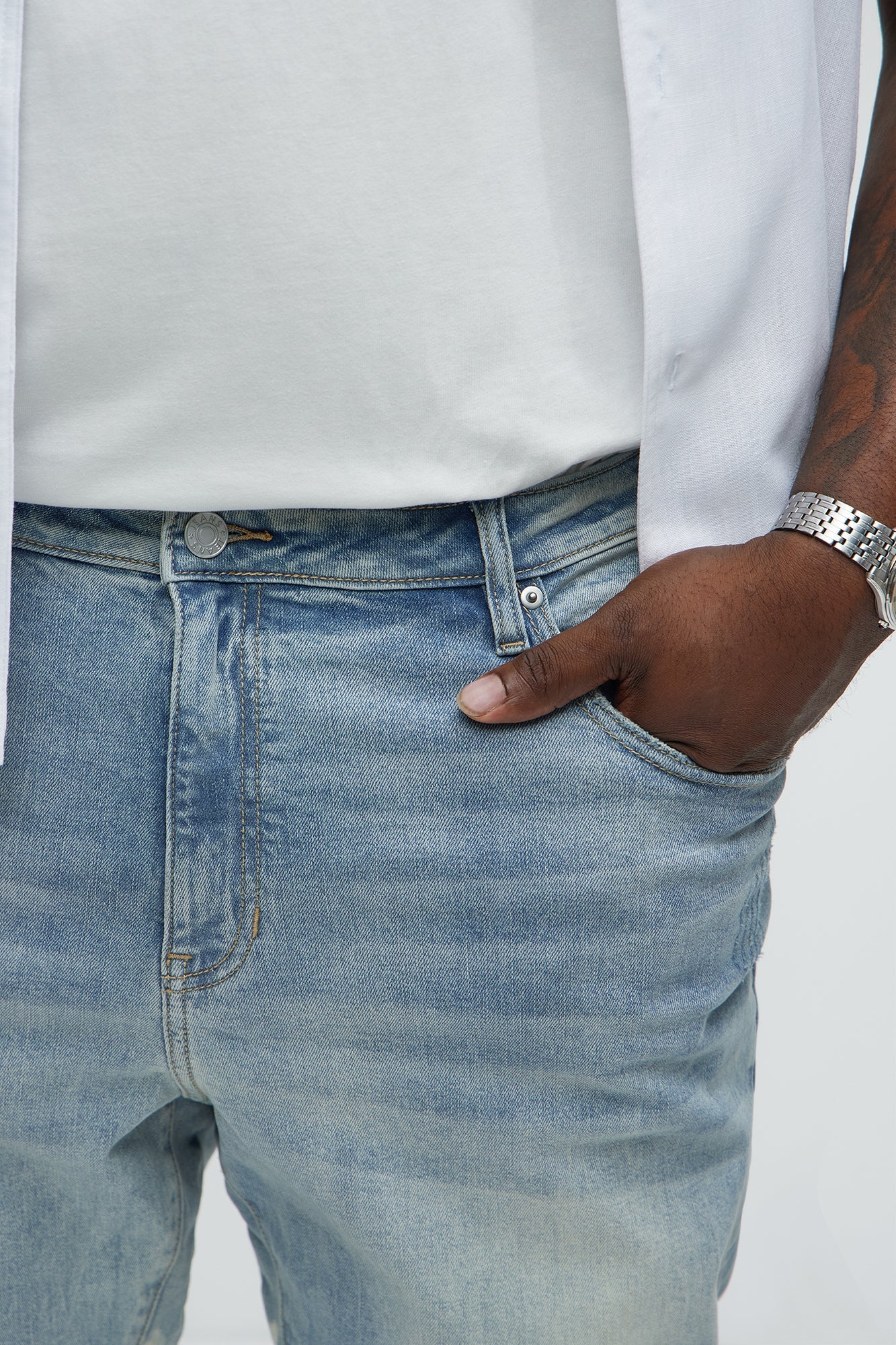 Apex Splotter Ripped Stacked Skinny Flare Jeans - Light Blue Wash Fashion Nova