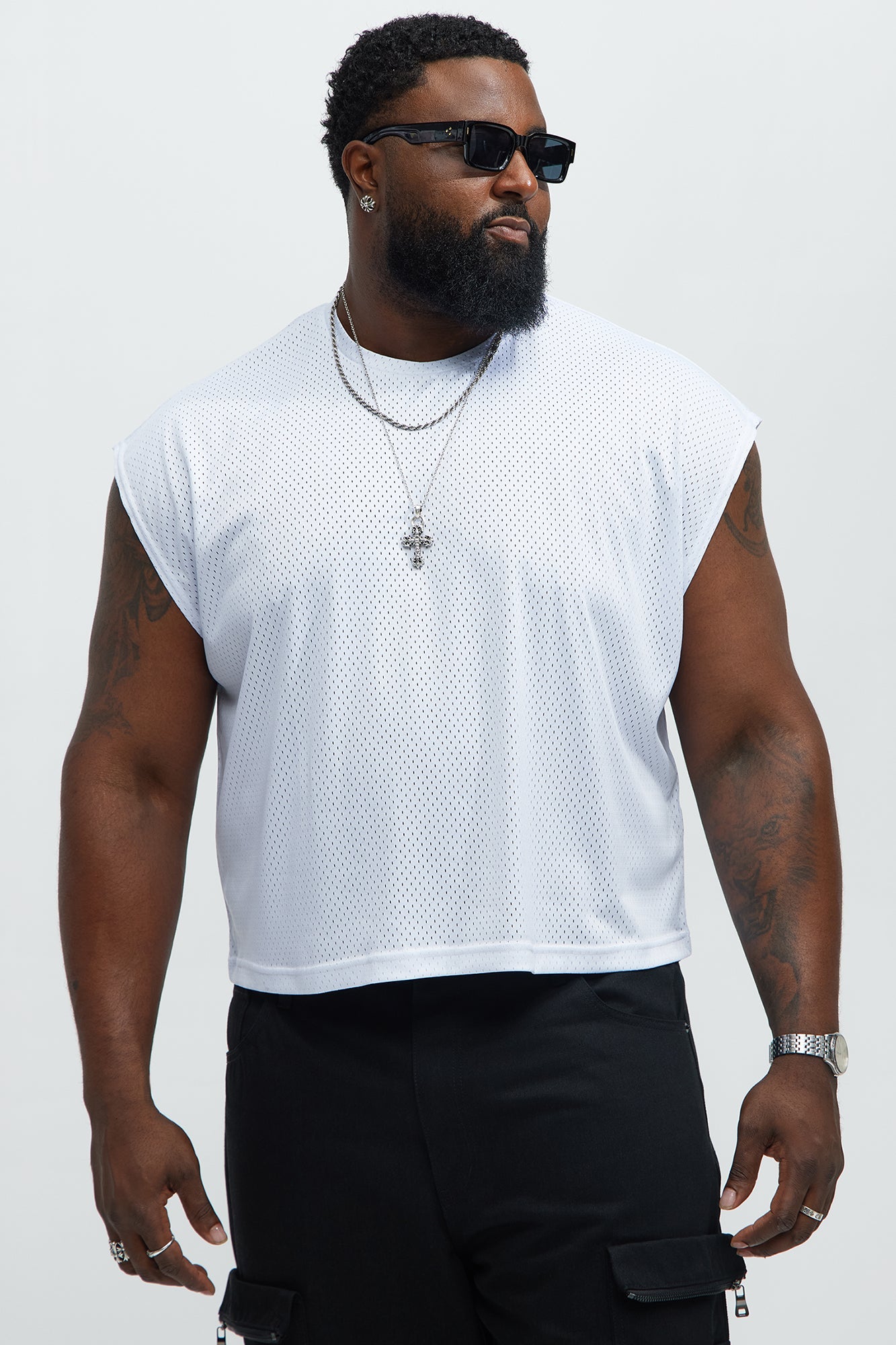 Boxy Mesh Sleeveless Muscle Tee - White Fashion Nova