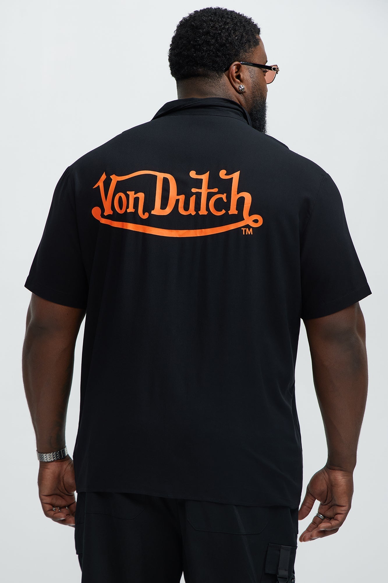Von Dutch Front And Back Graphic Short Sleeve Button Up Shirt - Black Fashion Nova