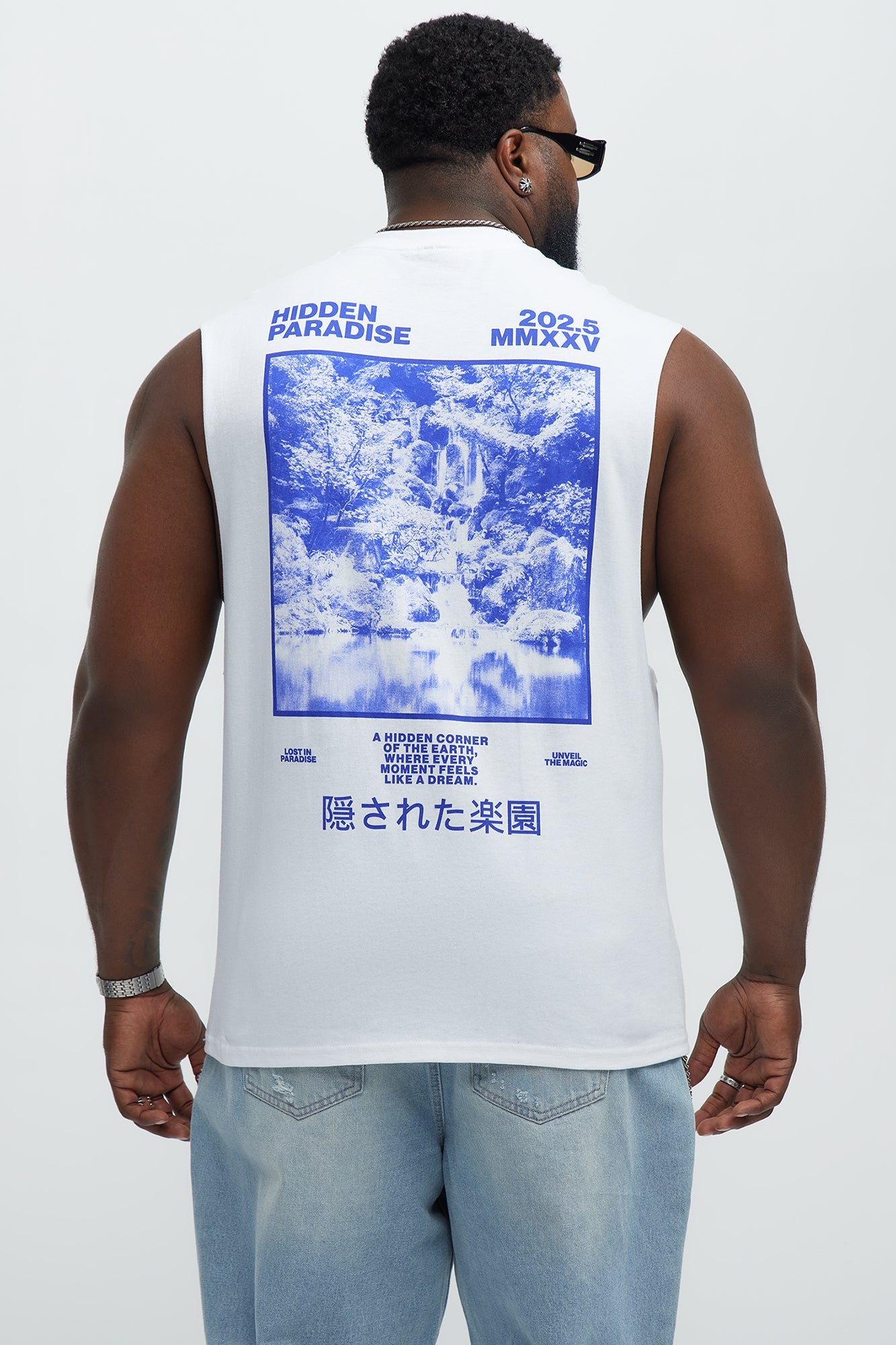 Hidden Paradise Muscle Tee - White Fashion Nova