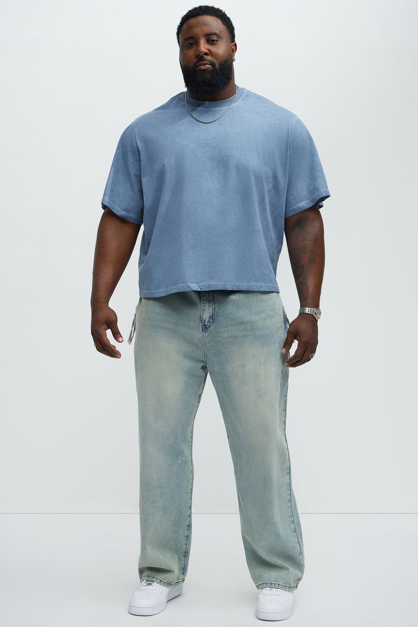 Tinted Wash Boxy Cropped Heavyweight Short Sleeve Tee - Blue Fashion Nova