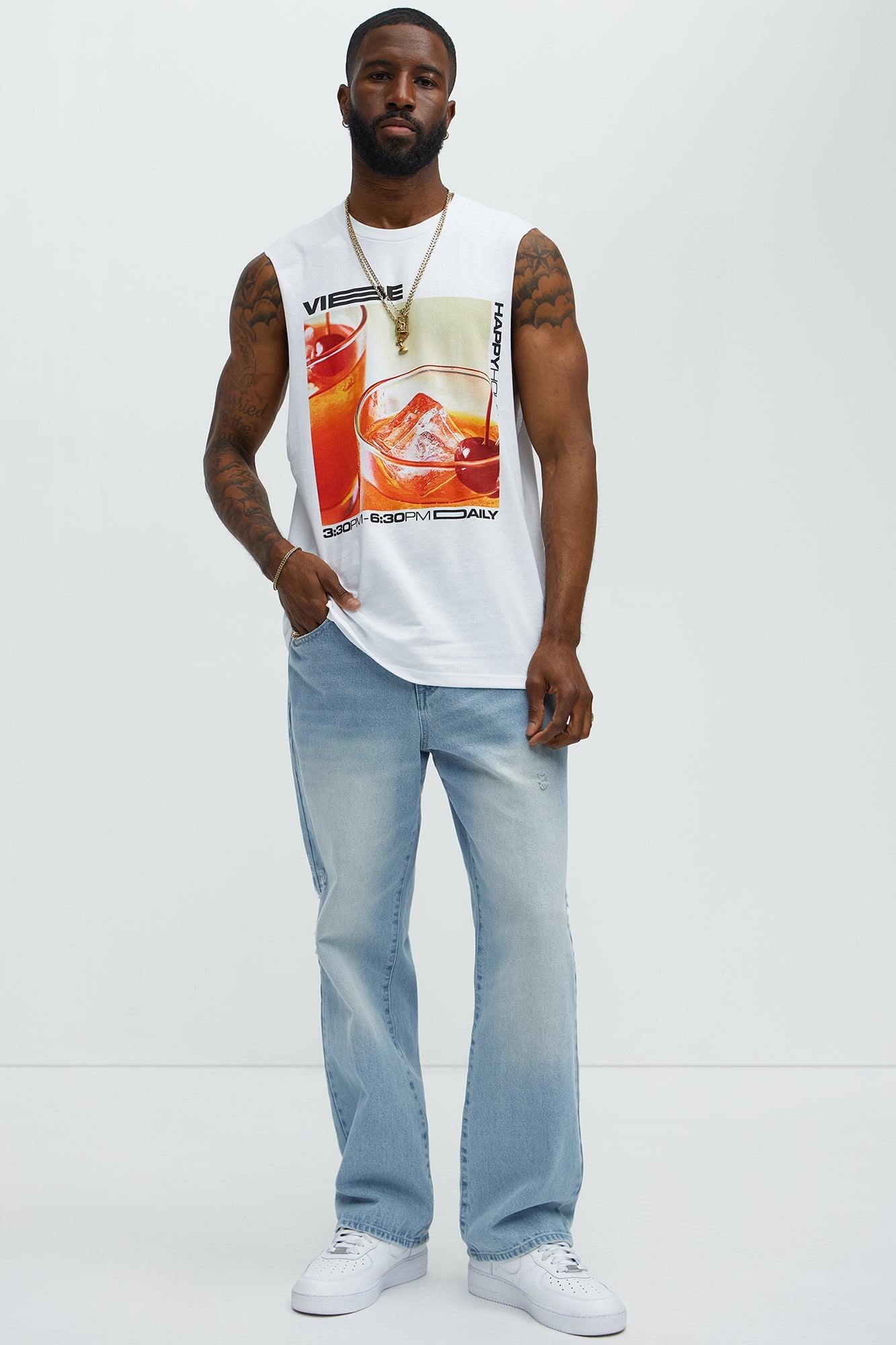 Vibe Happy Hour Muscle Tee - White Fashion Nova
