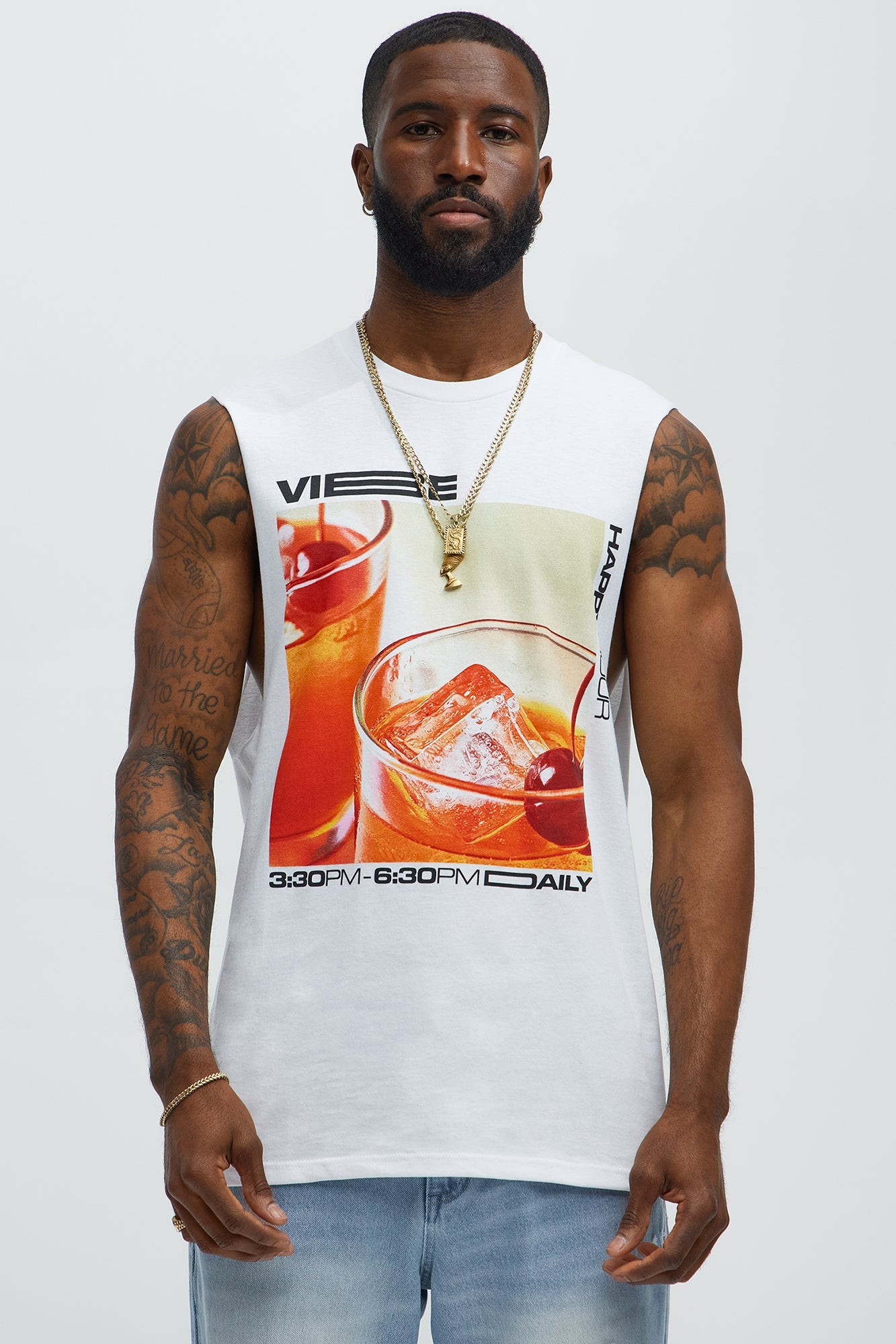 Vibe Happy Hour Muscle Tee - White Fashion Nova