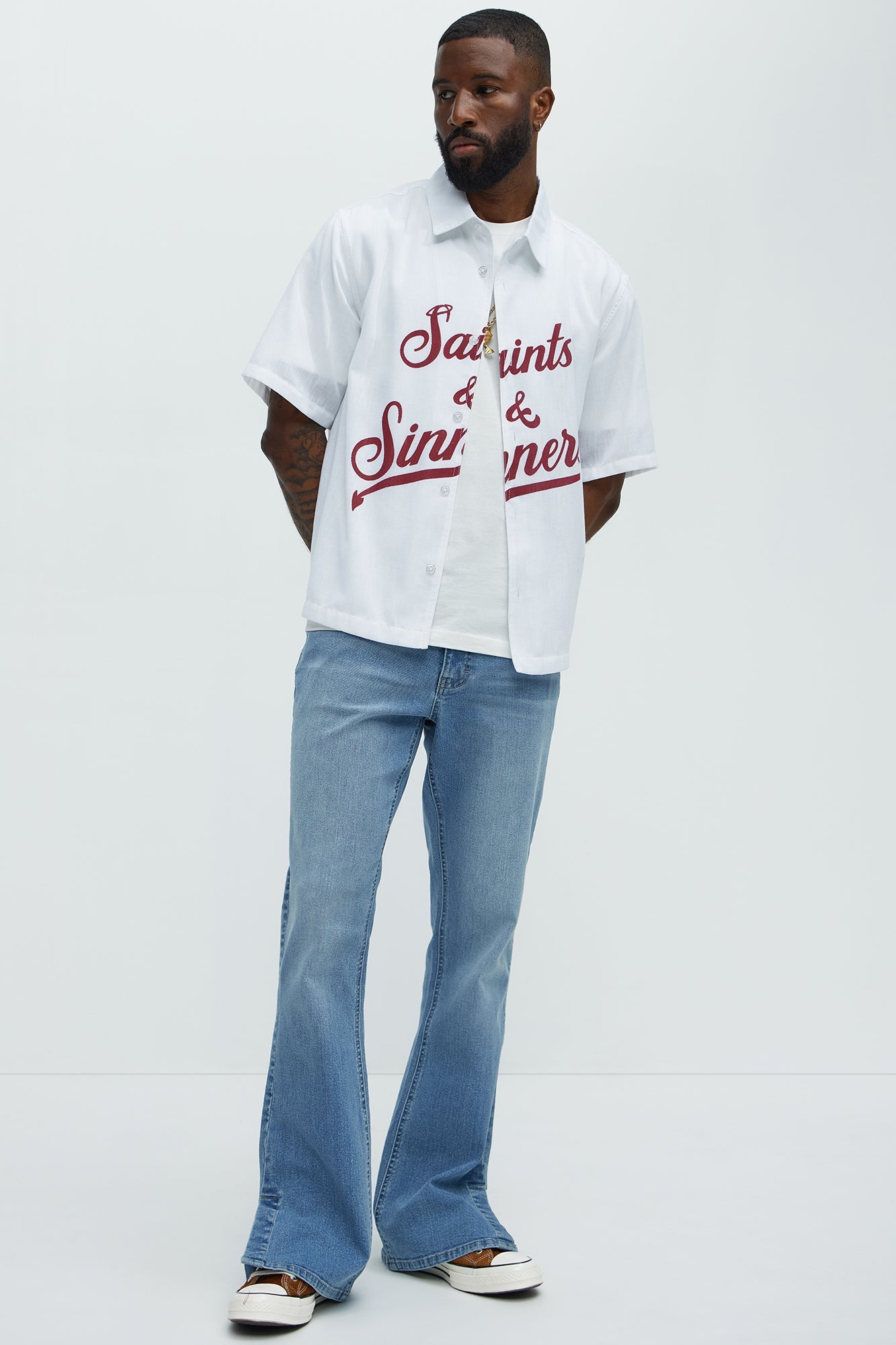 Upstanding Slit Stacked Slim Flare Jeans - Light Blue Wash Fashion Nova