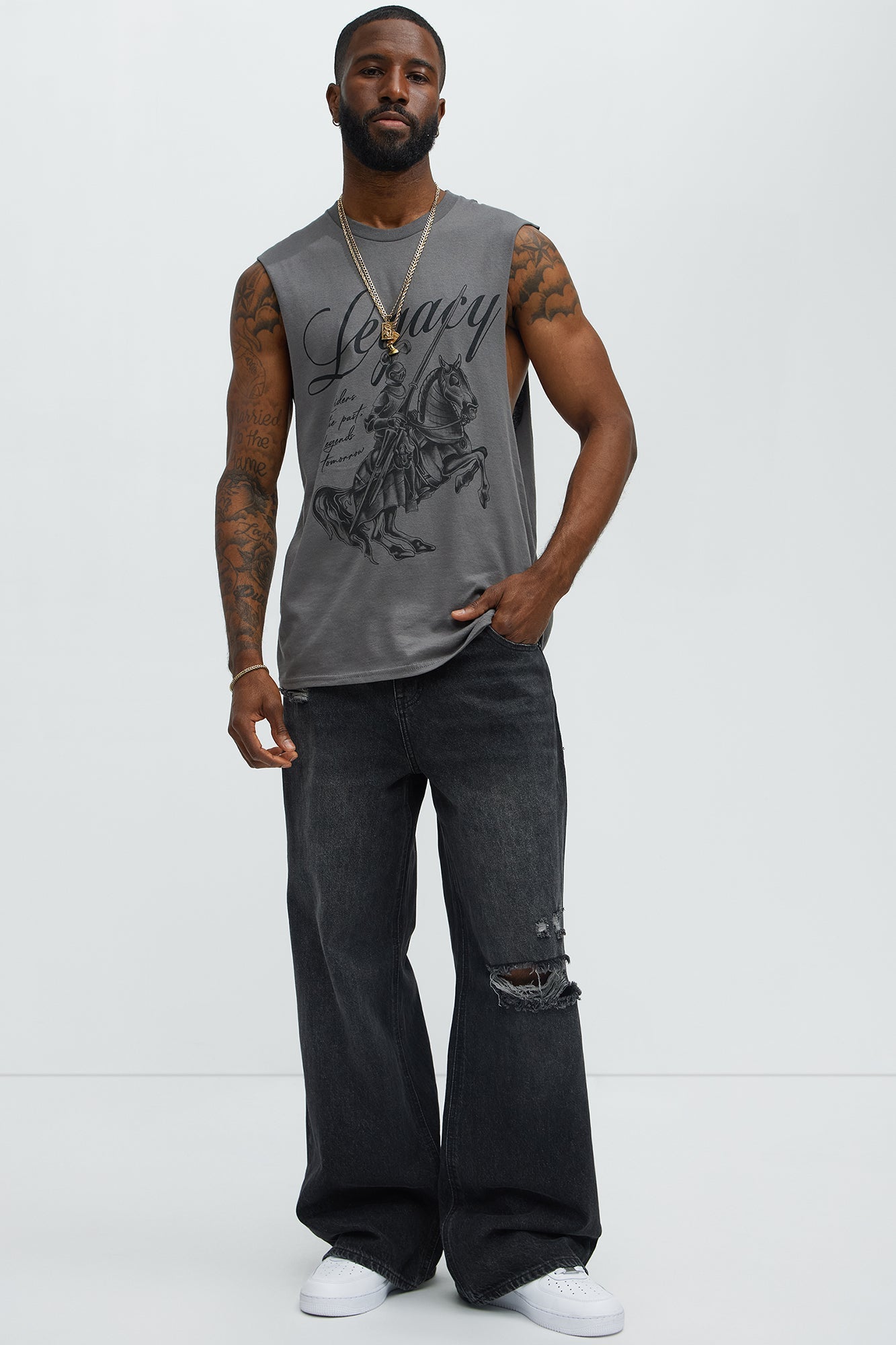 Legacy Muscle Tee - Charcoal Fashion Nova