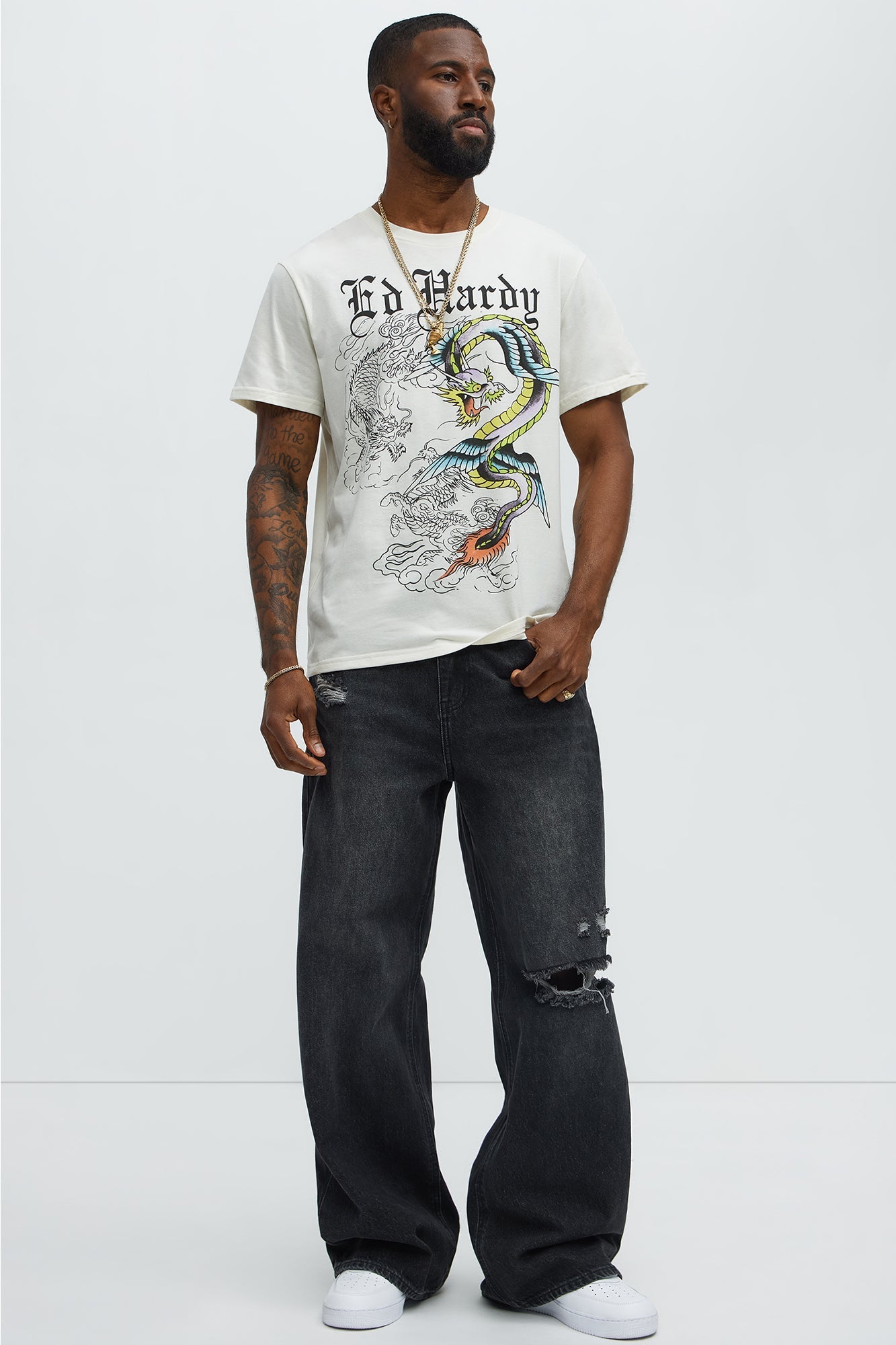 Ed Hardy Serpent Short Sleeve Tee - Ivory Fashion Nova
