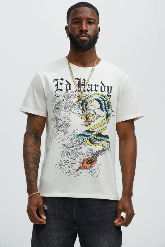 Ed Hardy Serpent Short Sleeve Tee - Ivory Fashion Nova
