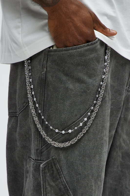 Bayview Beaded Pants Chain - Silver Fashion Nova