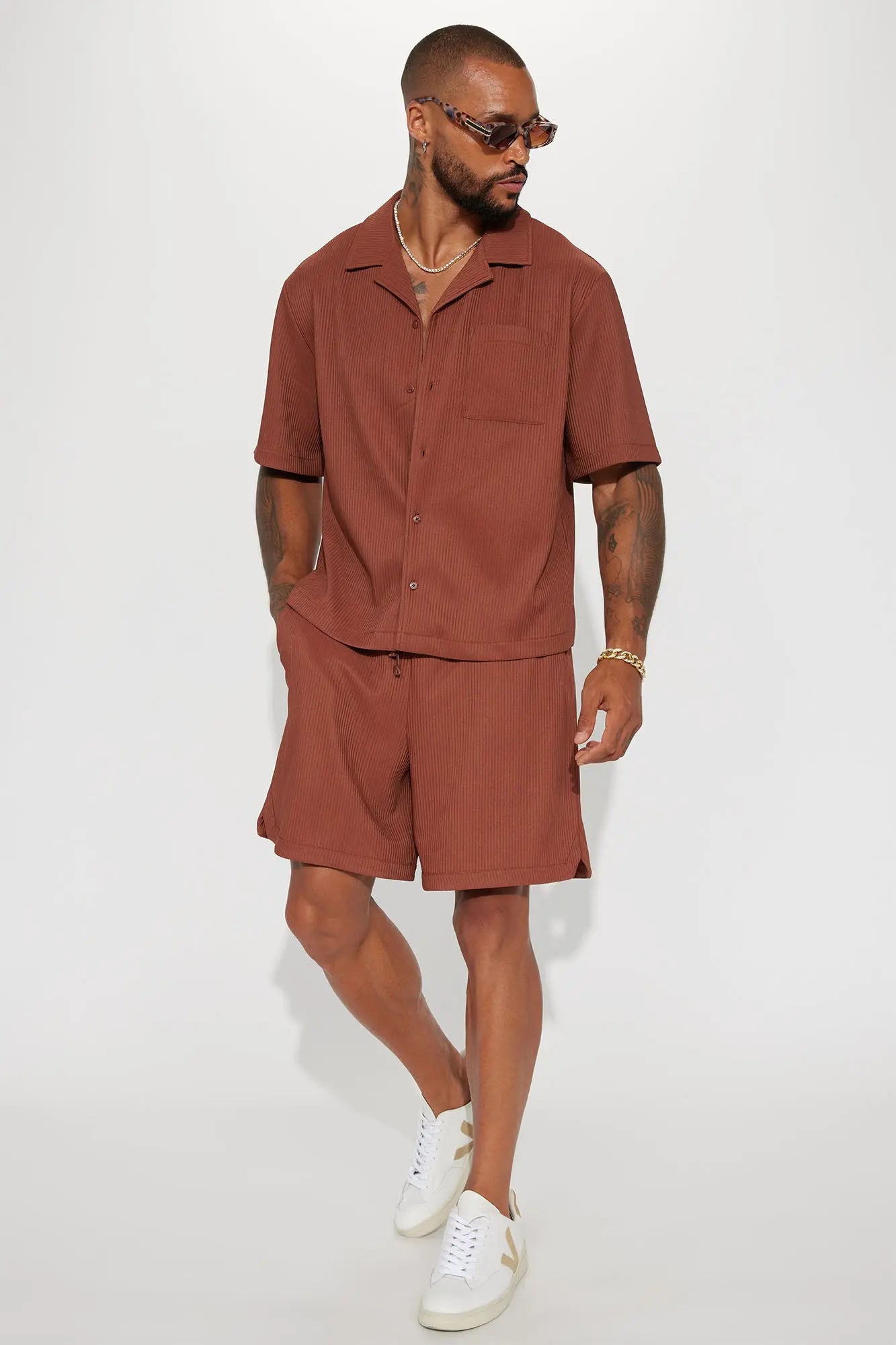 Show Up Short Sleeve Cuban Shirt - Chocolate Fashion Nova