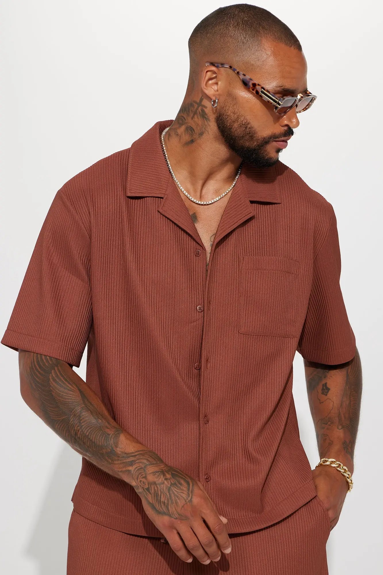 Show Up Short Sleeve Cuban Shirt - Chocolate Fashion Nova