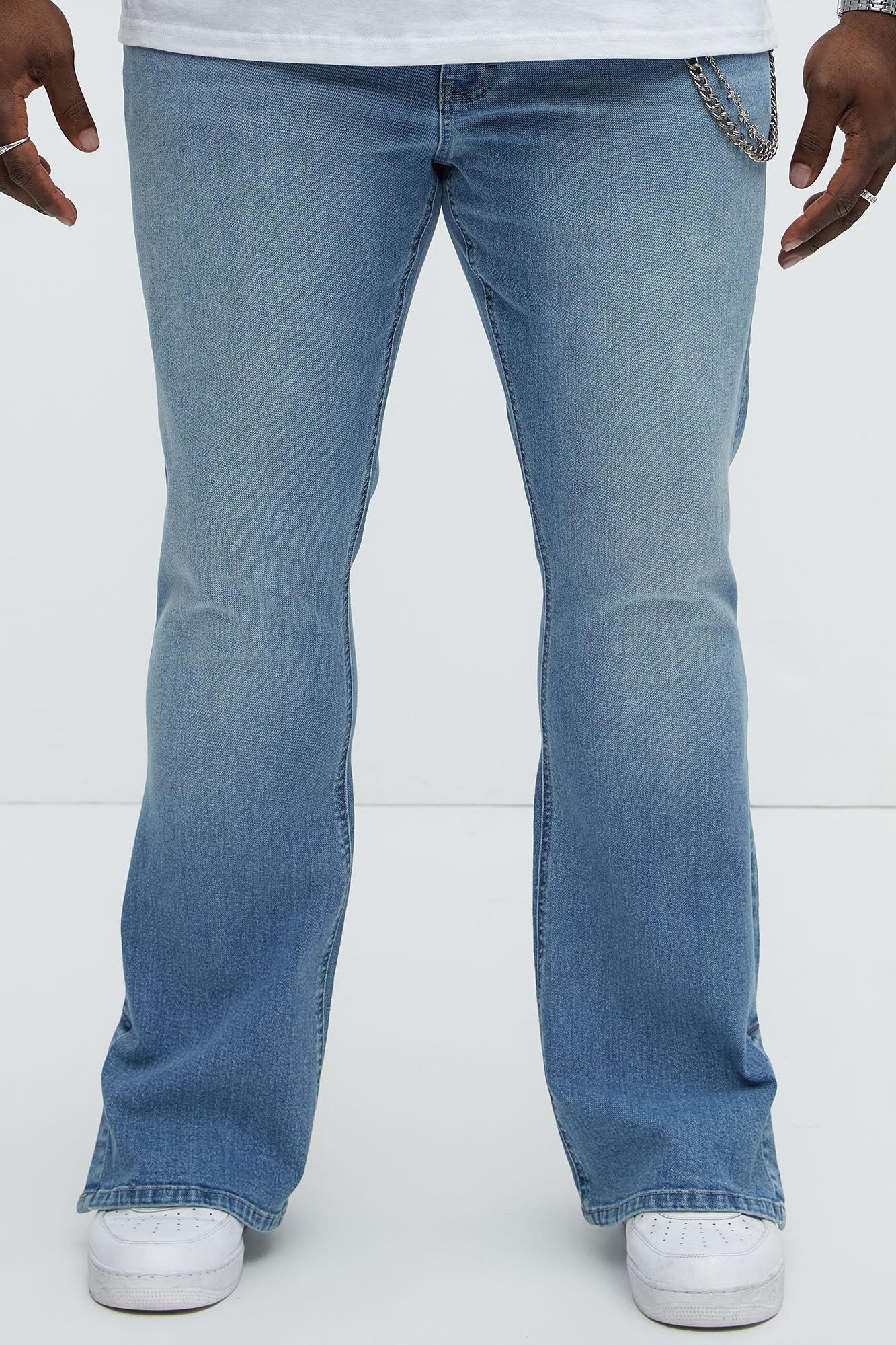 Upstanding Slit Stacked Slim Flare Jeans - Light Blue Wash Fashion Nova