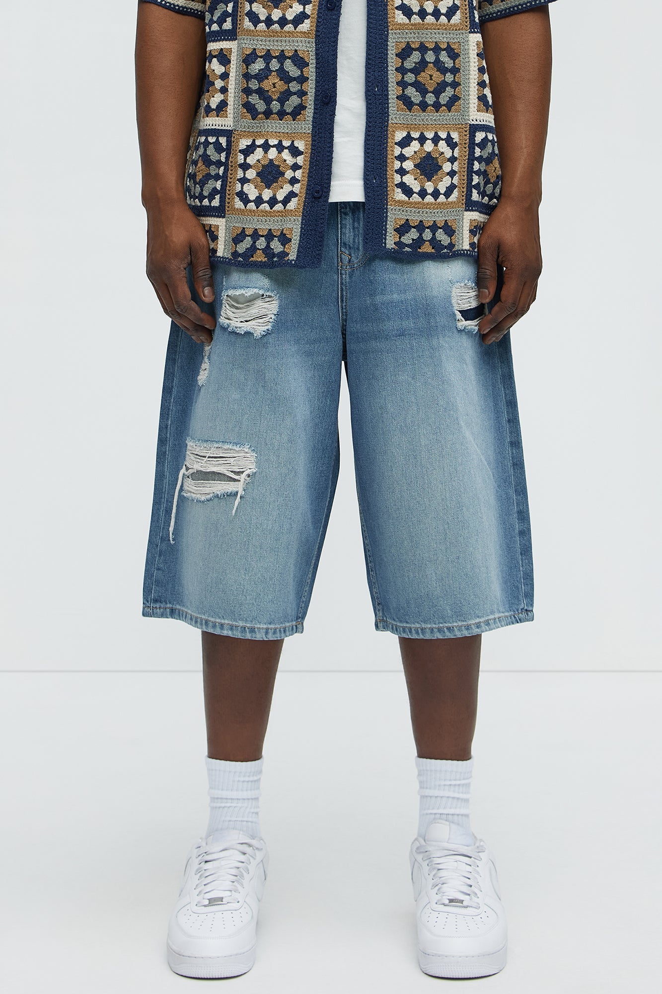 Say It Distressed Baggy Denim Shorts - Medium Blue Wash Fashion Nova