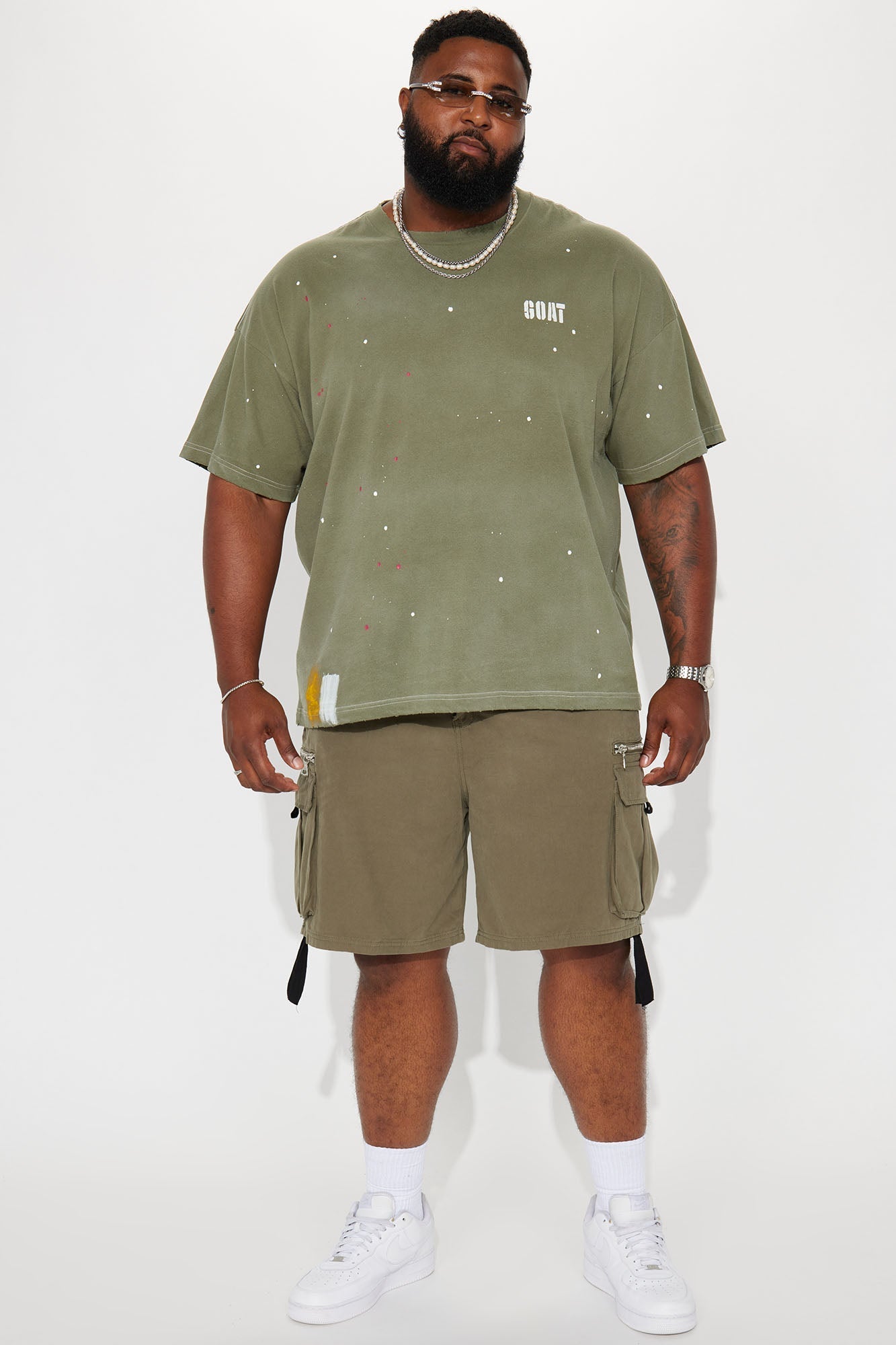 GOAT Paint Splatter Oversized Short Sleeve Tee - Olive Fashion Nova