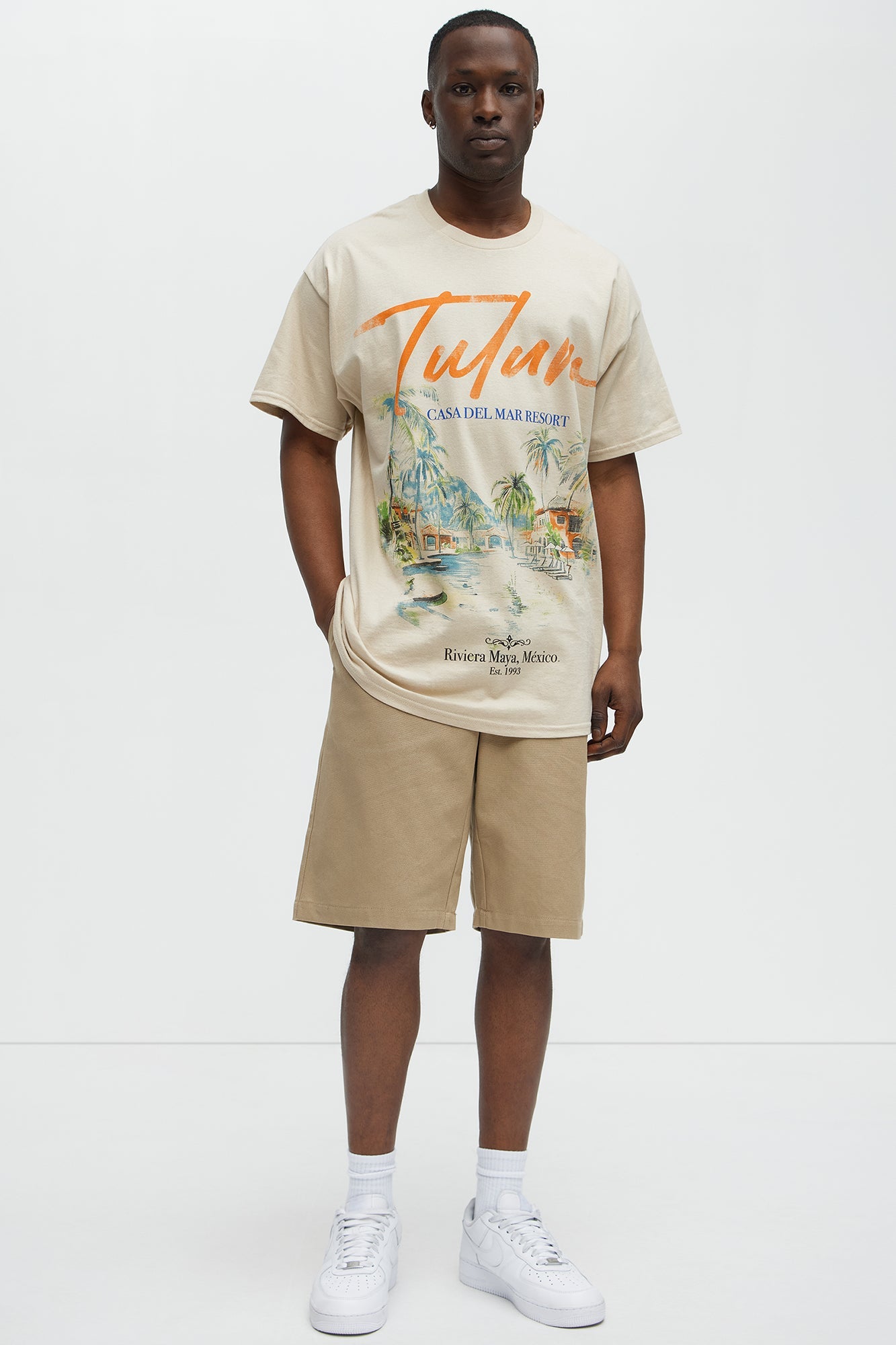 Tulum Resort Oversized Short Sleeve Tee - Sand Fashion Nova