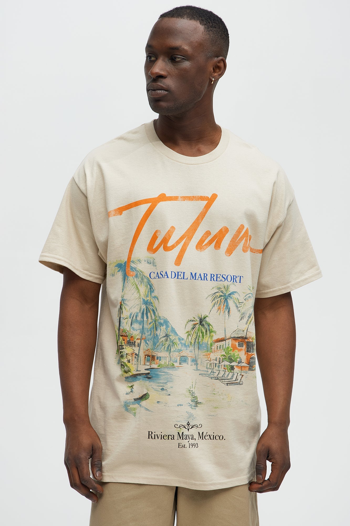 Tulum Resort Oversized Short Sleeve Tee - Sand Fashion Nova