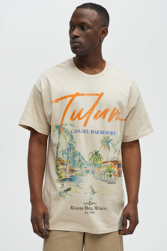 Tulum Resort Oversized Short Sleeve Tee - Sand Fashion Nova