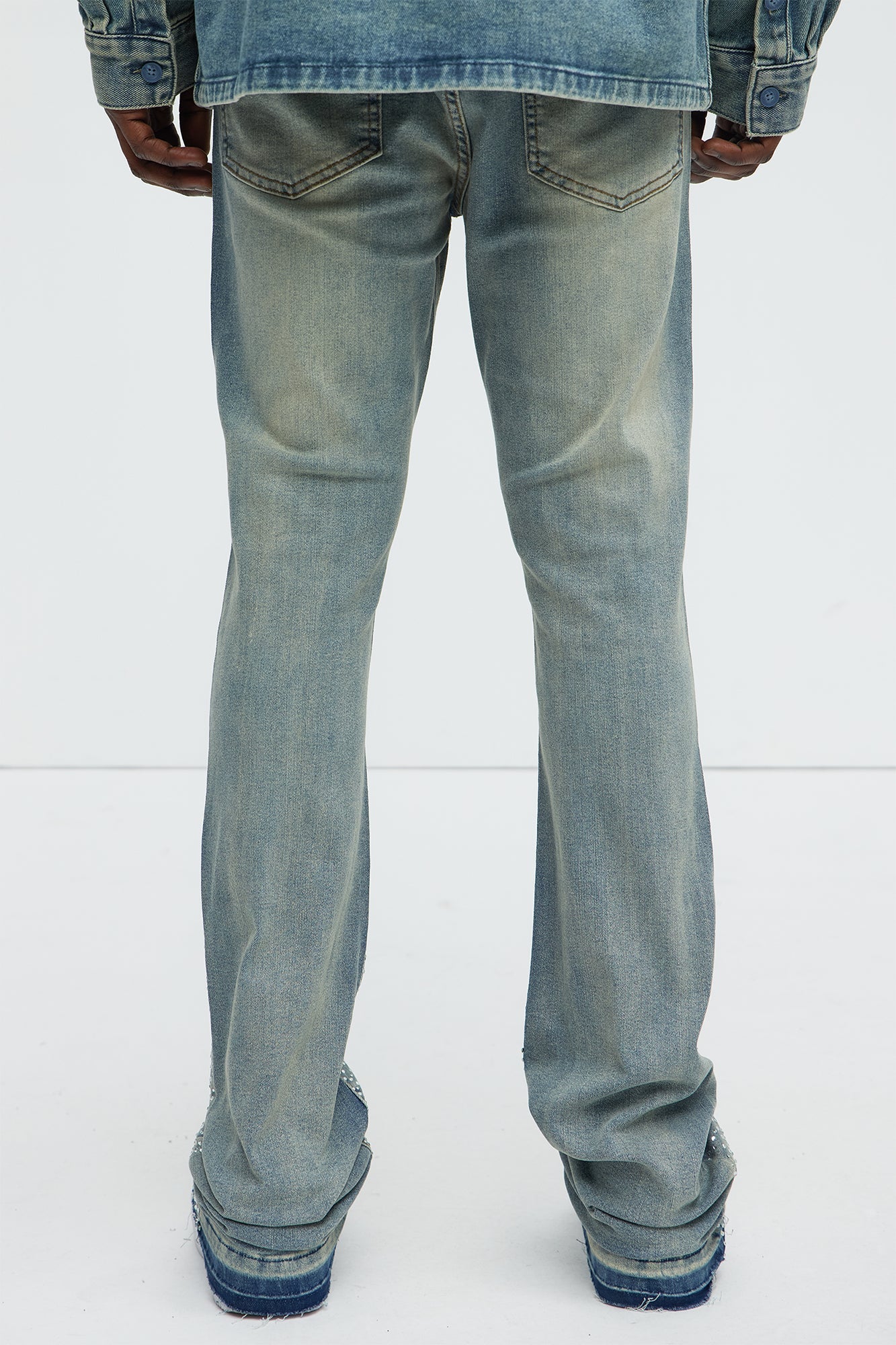 Stacked Skinny Flare On My Bling Distressed Jeans - Medium Blue Wash Fashion Nova