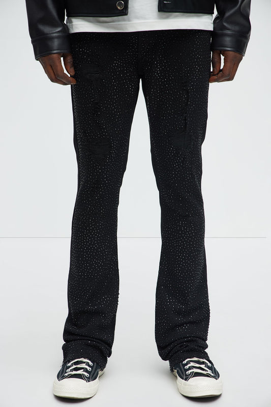 Stacked Skinny Flare On My Bling Distressed Jeans - Black Fashion Nova