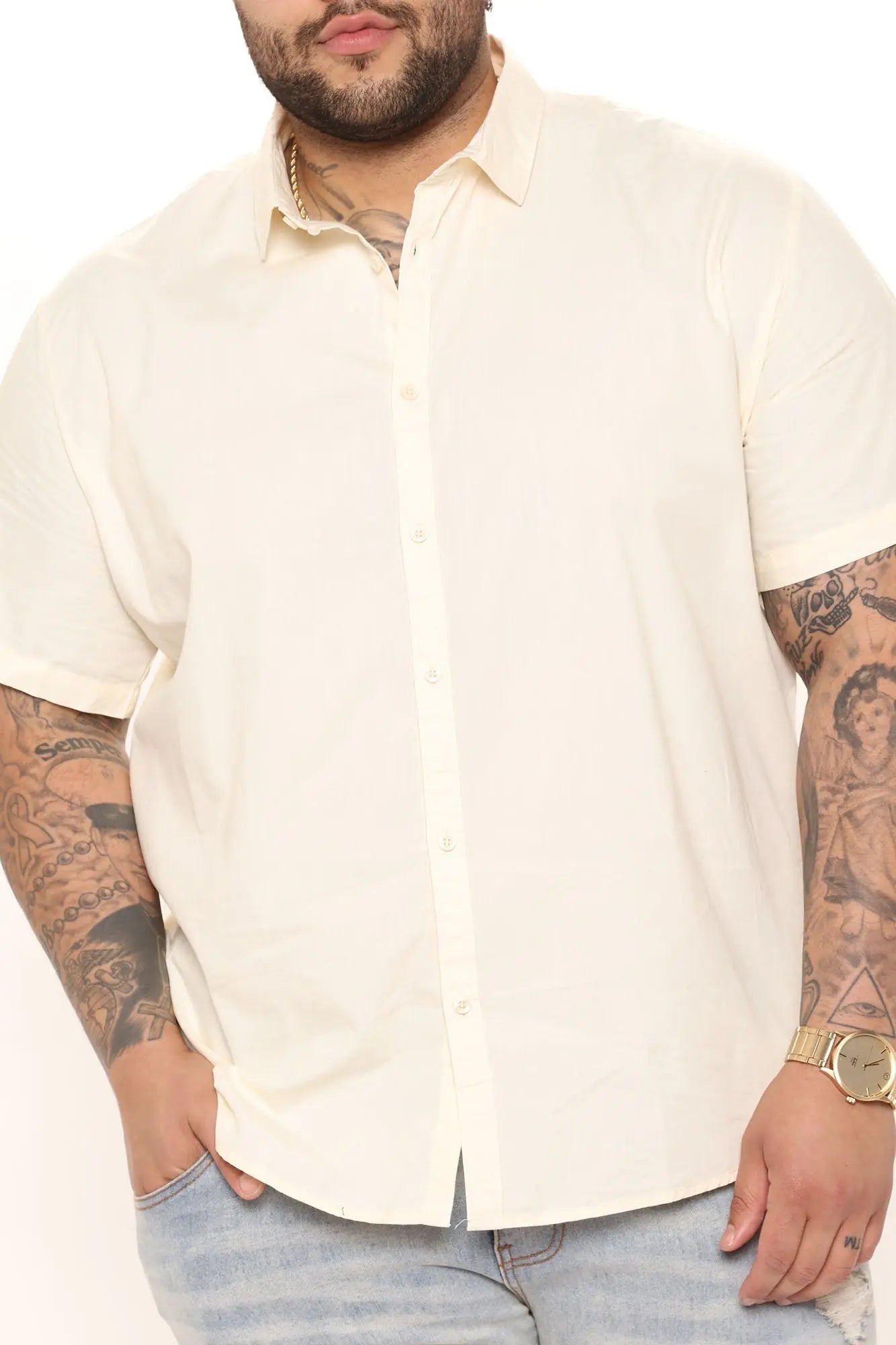Ryland Short Sleeve Button Up Shirt - Off White Fashion Nova