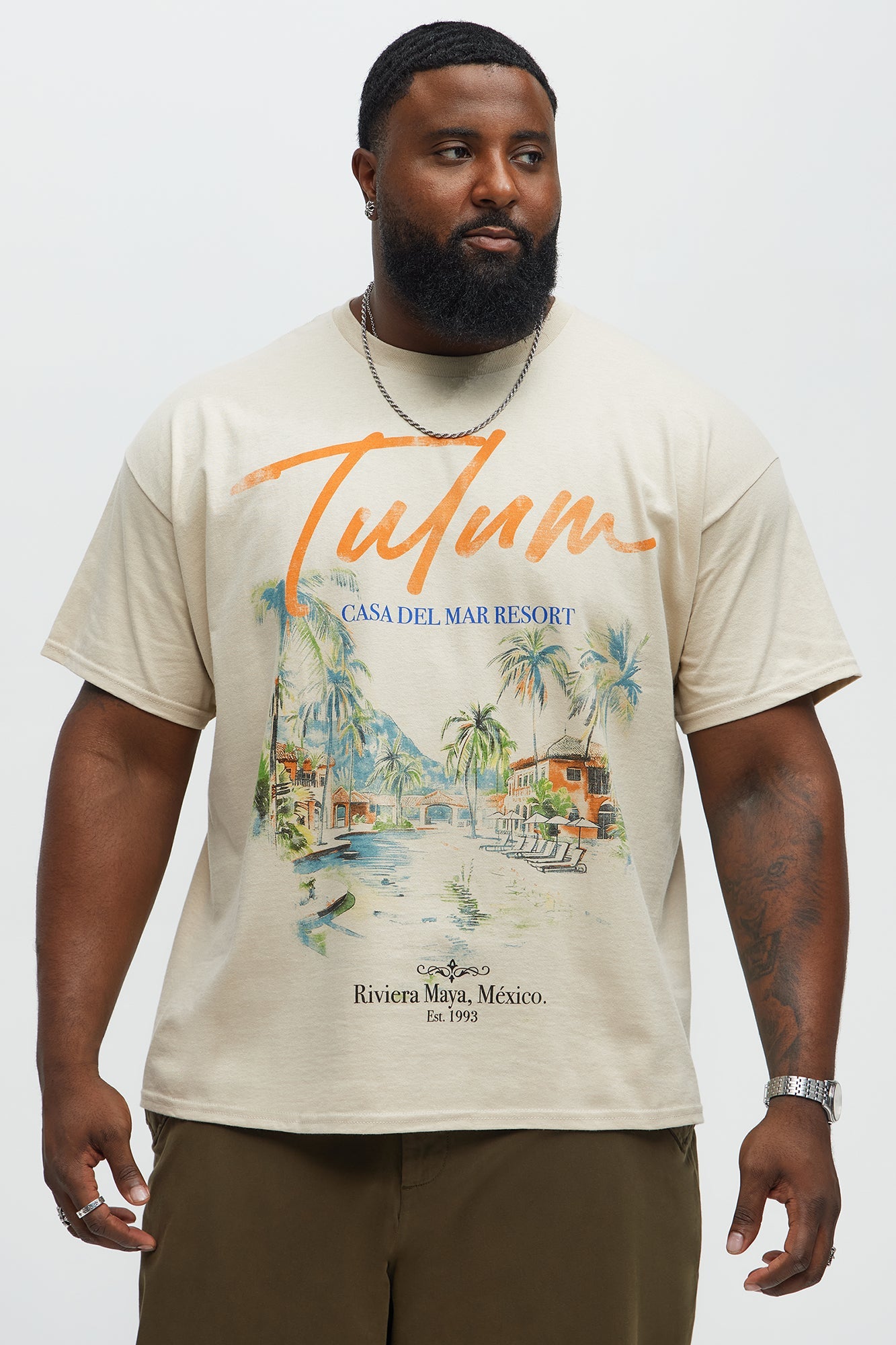 Tulum Resort Oversized Short Sleeve Tee - Sand Fashion Nova