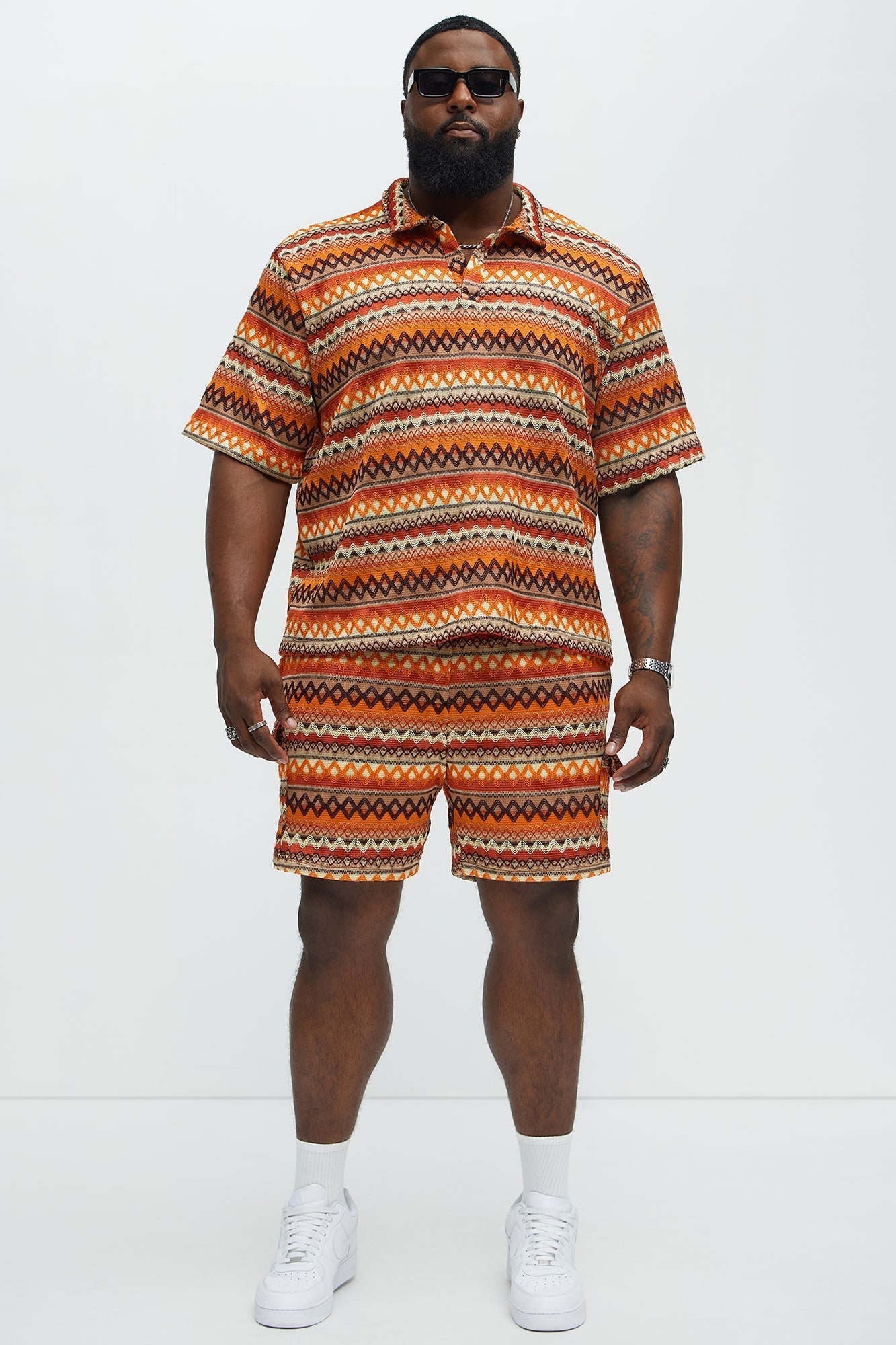 Sunset Short Sleeve Polo - Brown/combo Fashion Nova