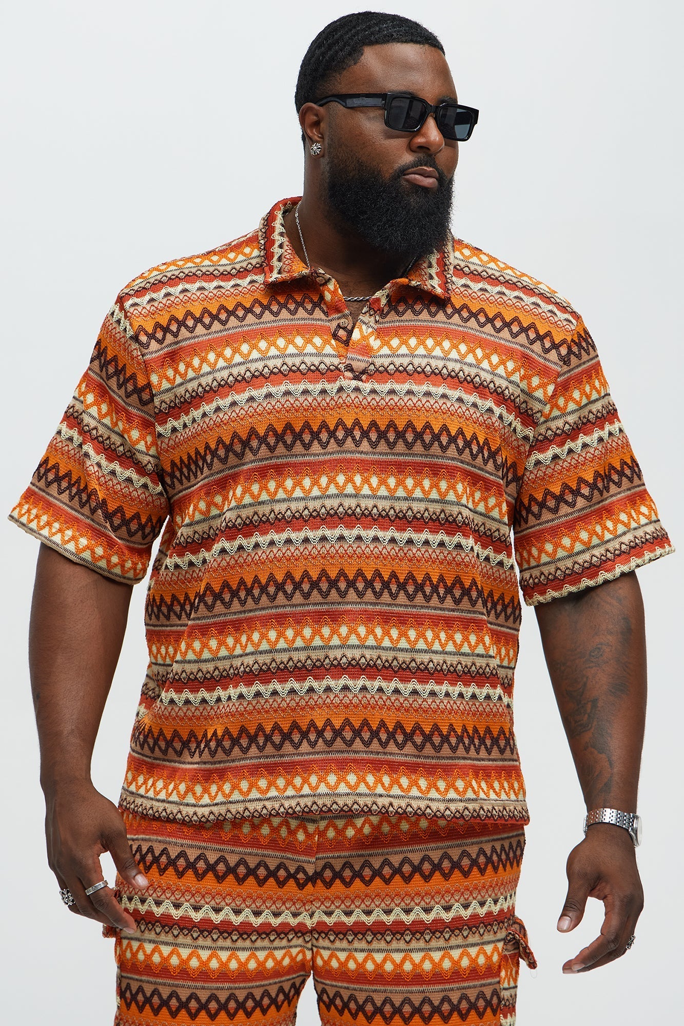 Sunset Short Sleeve Polo - Brown/combo Fashion Nova