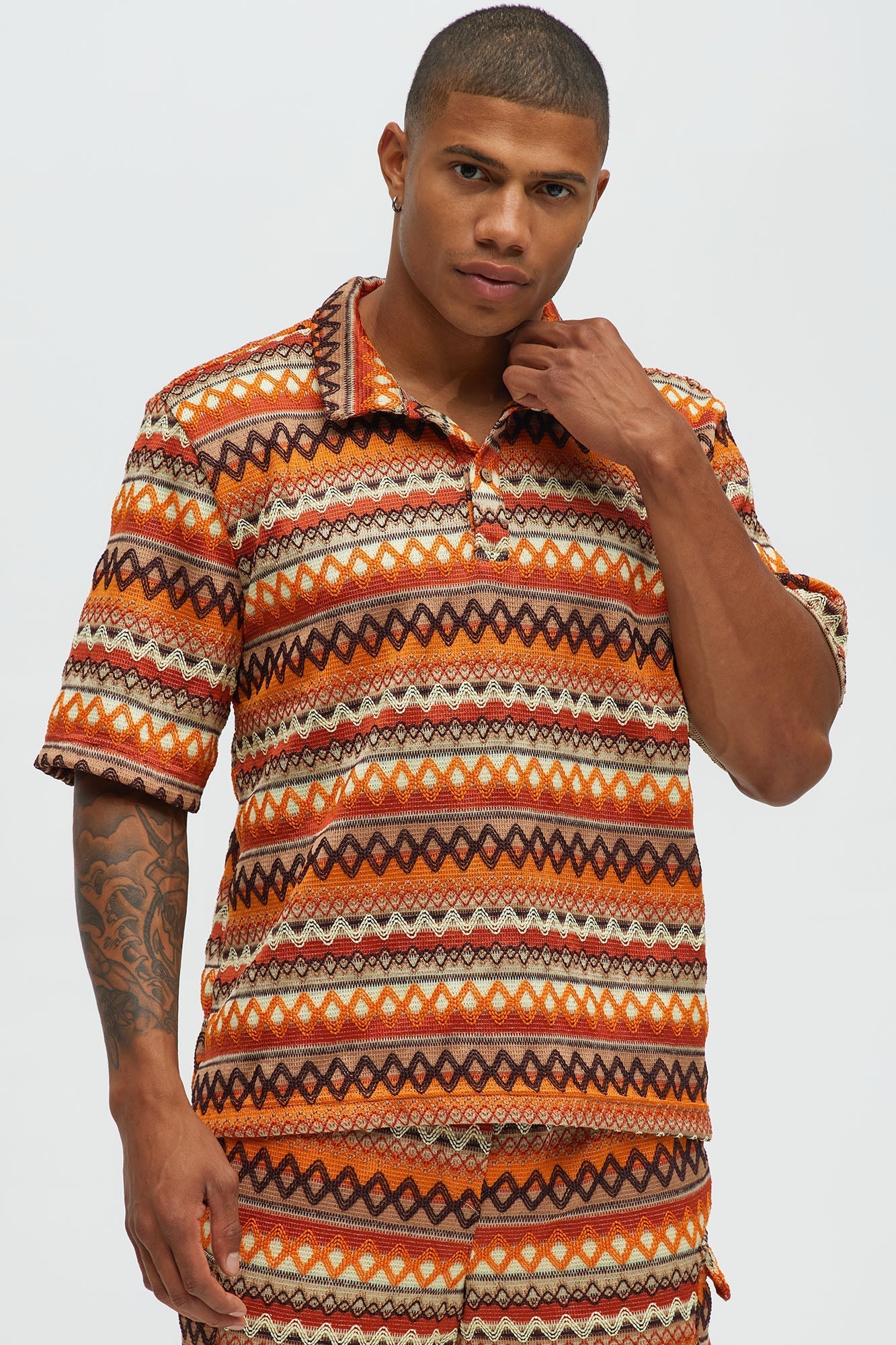 Sunset Short Sleeve Polo - Brown/combo Fashion Nova