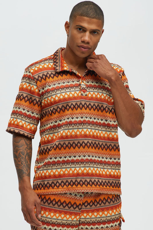 Sunset Short Sleeve Polo - Brown/combo Fashion Nova