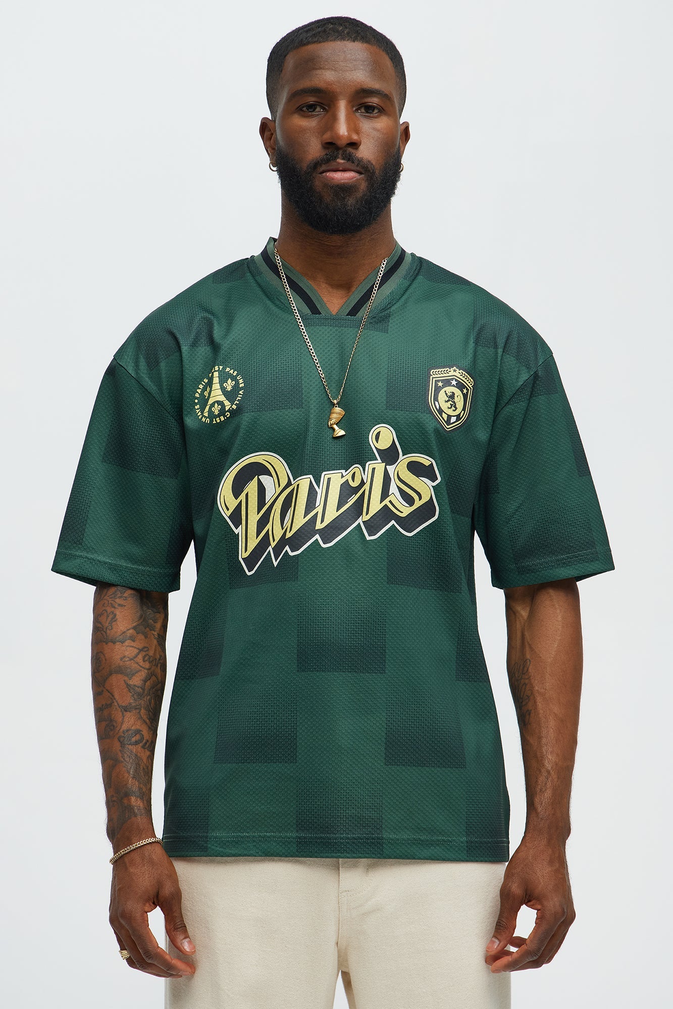 Checkered Paris Short Sleeve Soccer Jersey - Green/combo Fashion Nova