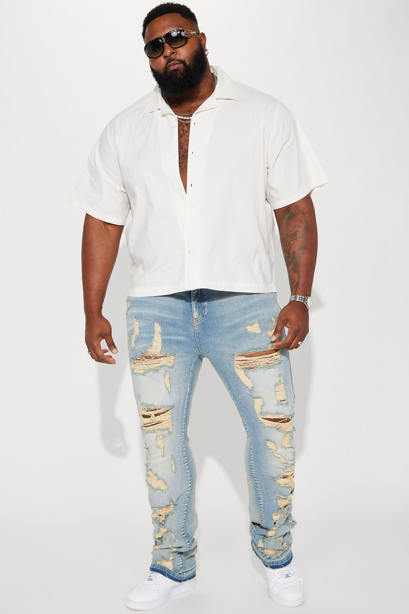 Torn Apart Stacked Skinny Flare Jeans - Light Blue Wash Fashion Nova