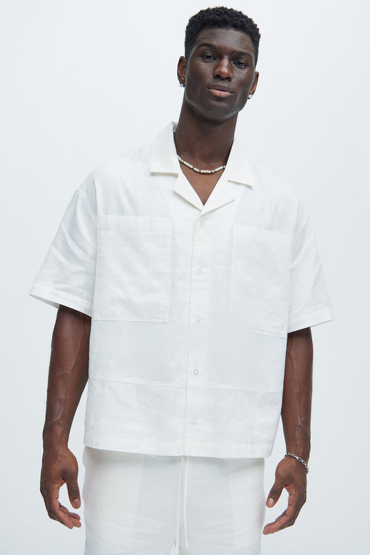 Bahamas Linen Cuban Boxy Shirt - White Fashion Nova