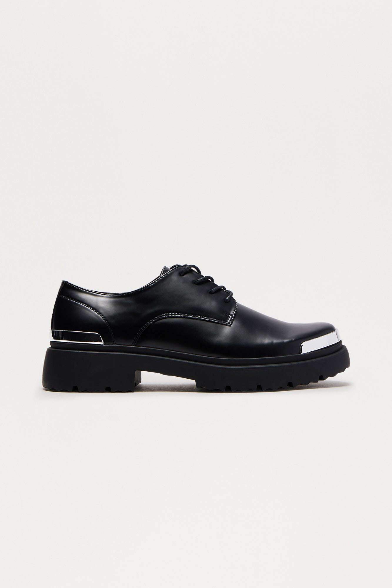 Metallic Detail Chunky Lace Up Shoes - Black Fashion Nova